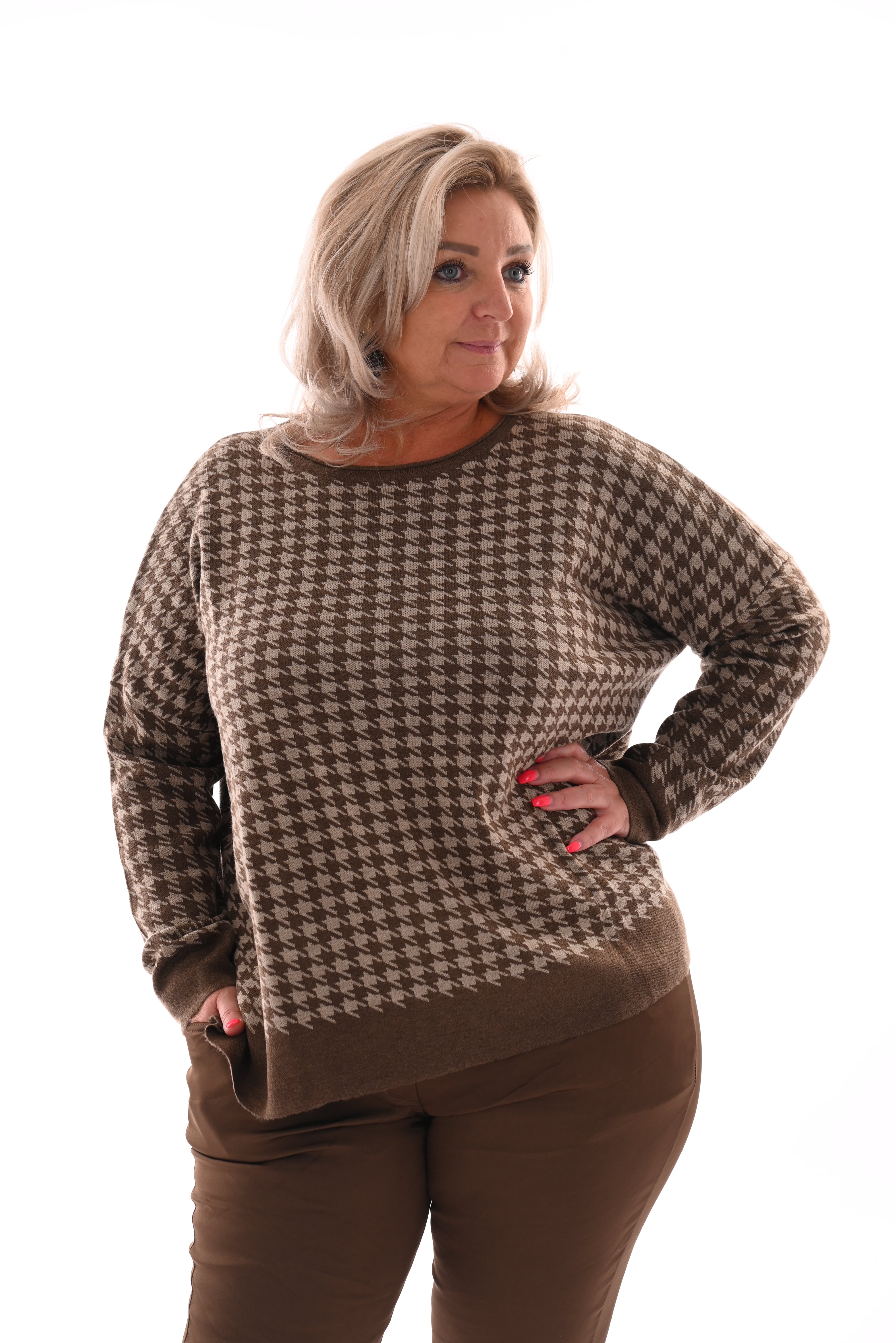 Trui pied-de-poule taupe