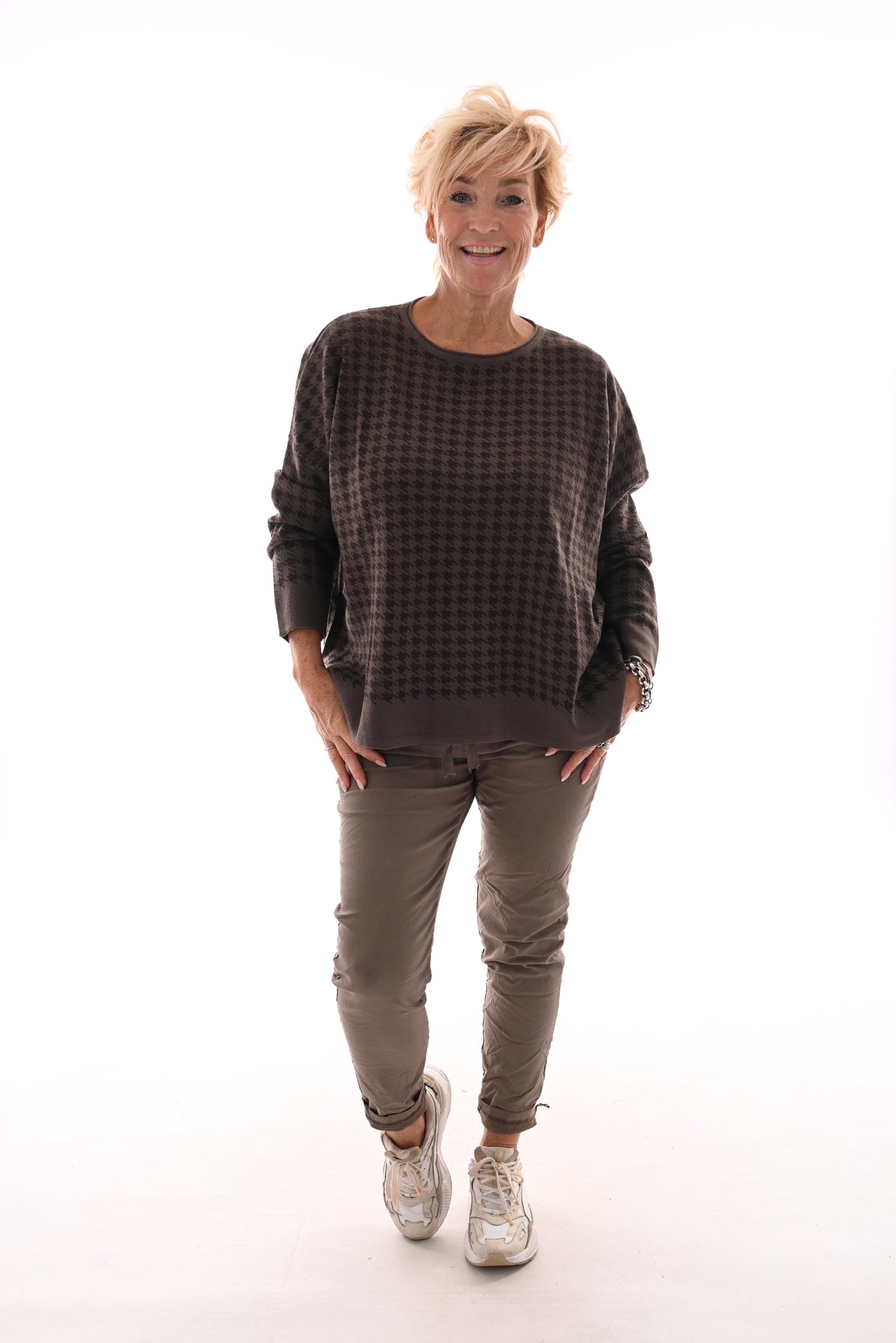 Trui pied-de-poule taupe