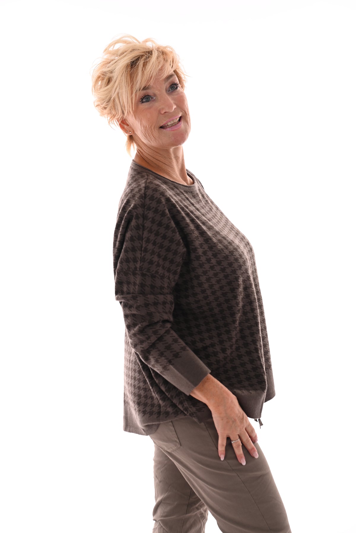 Trui pied-de-poule taupe