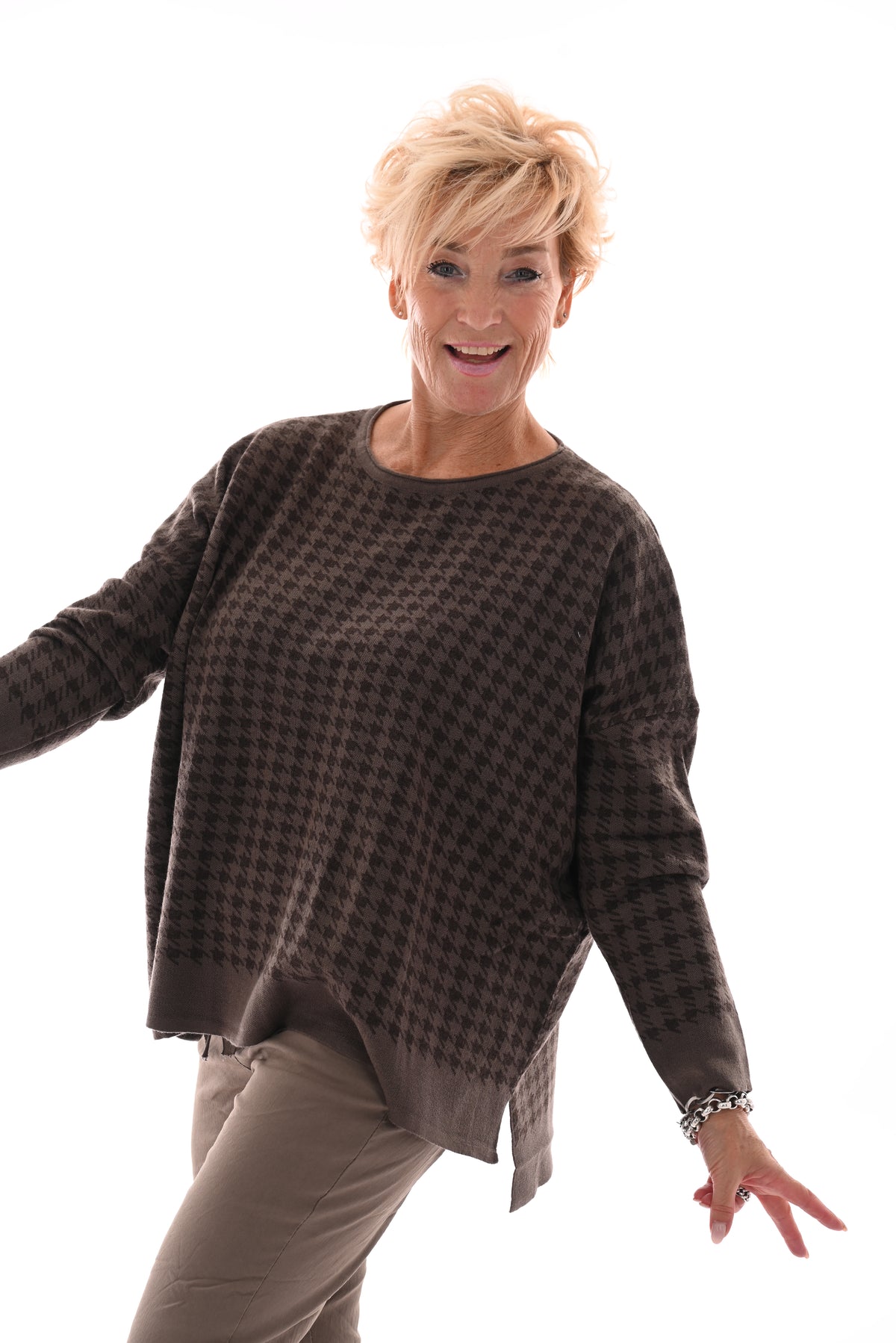 Trui pied-de-poule taupe