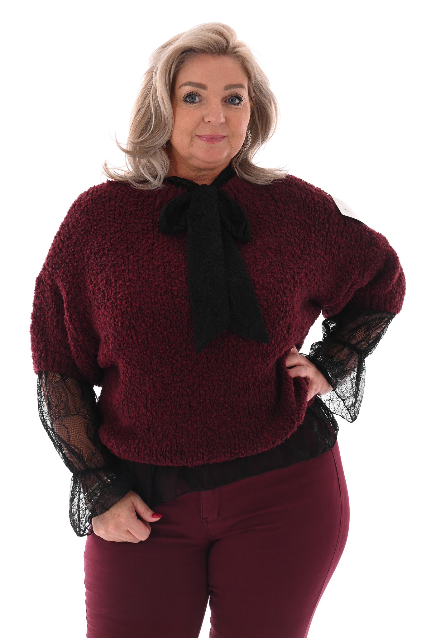 Boucle trui korte mouwen bordeaux
