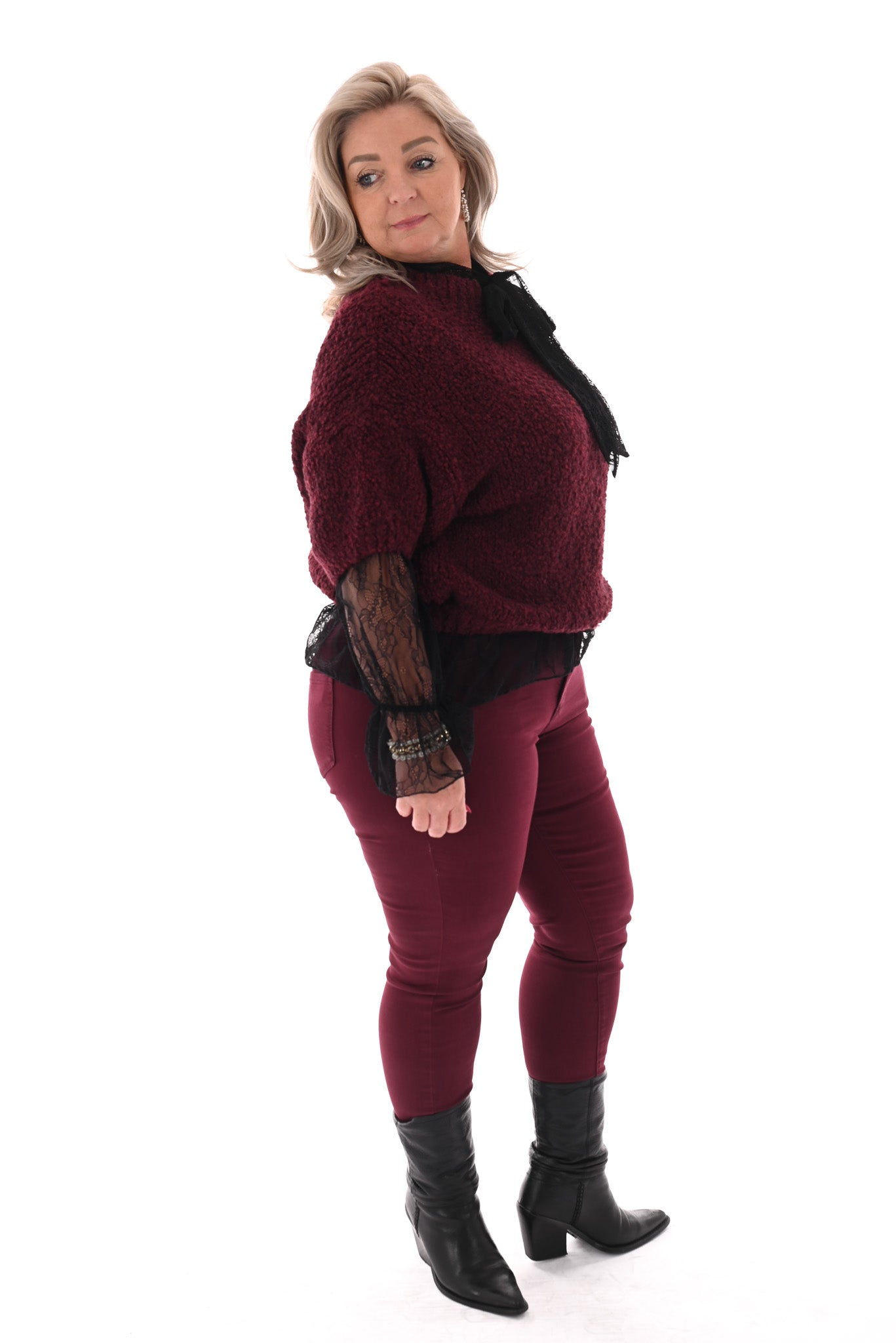 Boucle trui korte mouwen bordeaux