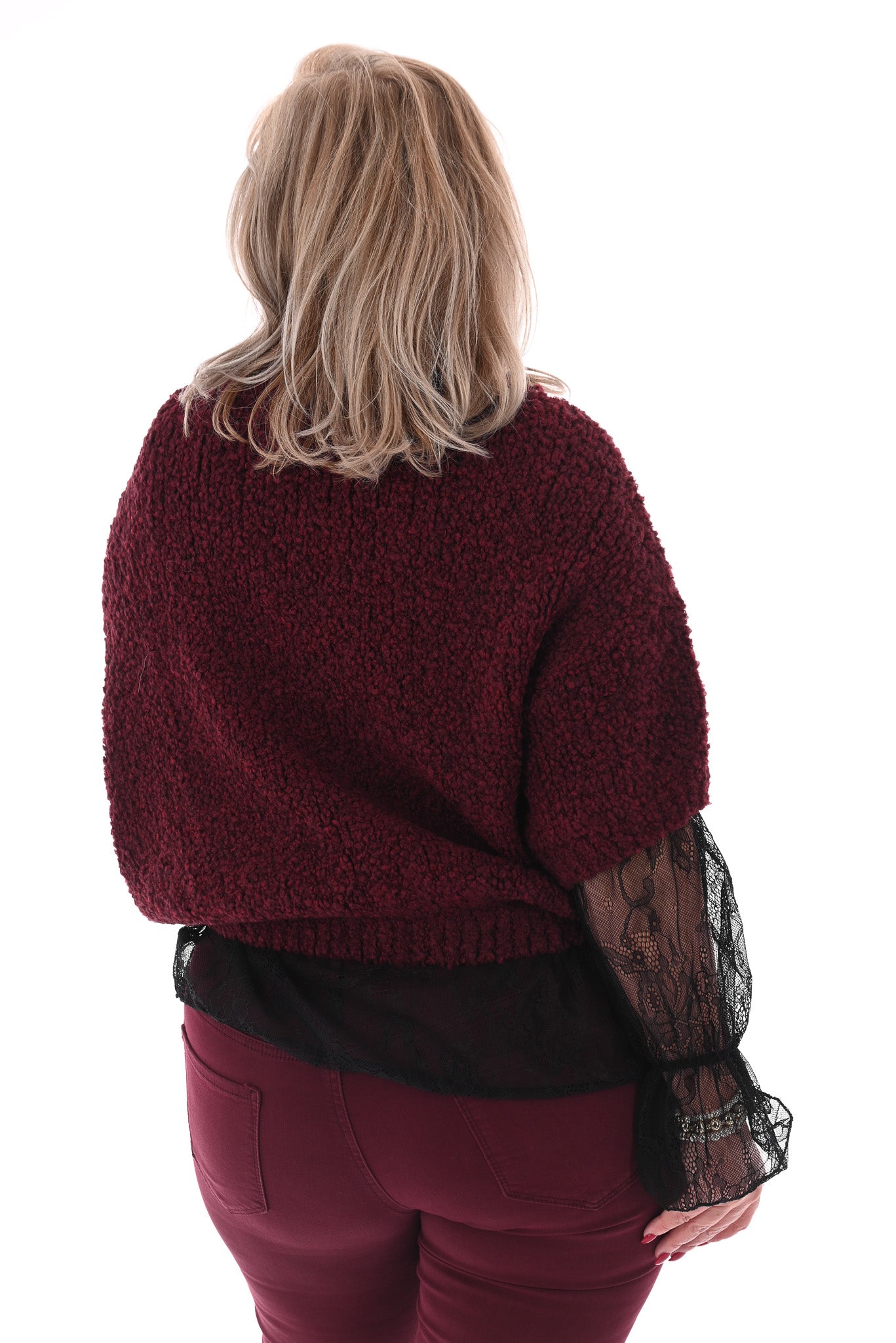 Boucle trui korte mouwen bordeaux