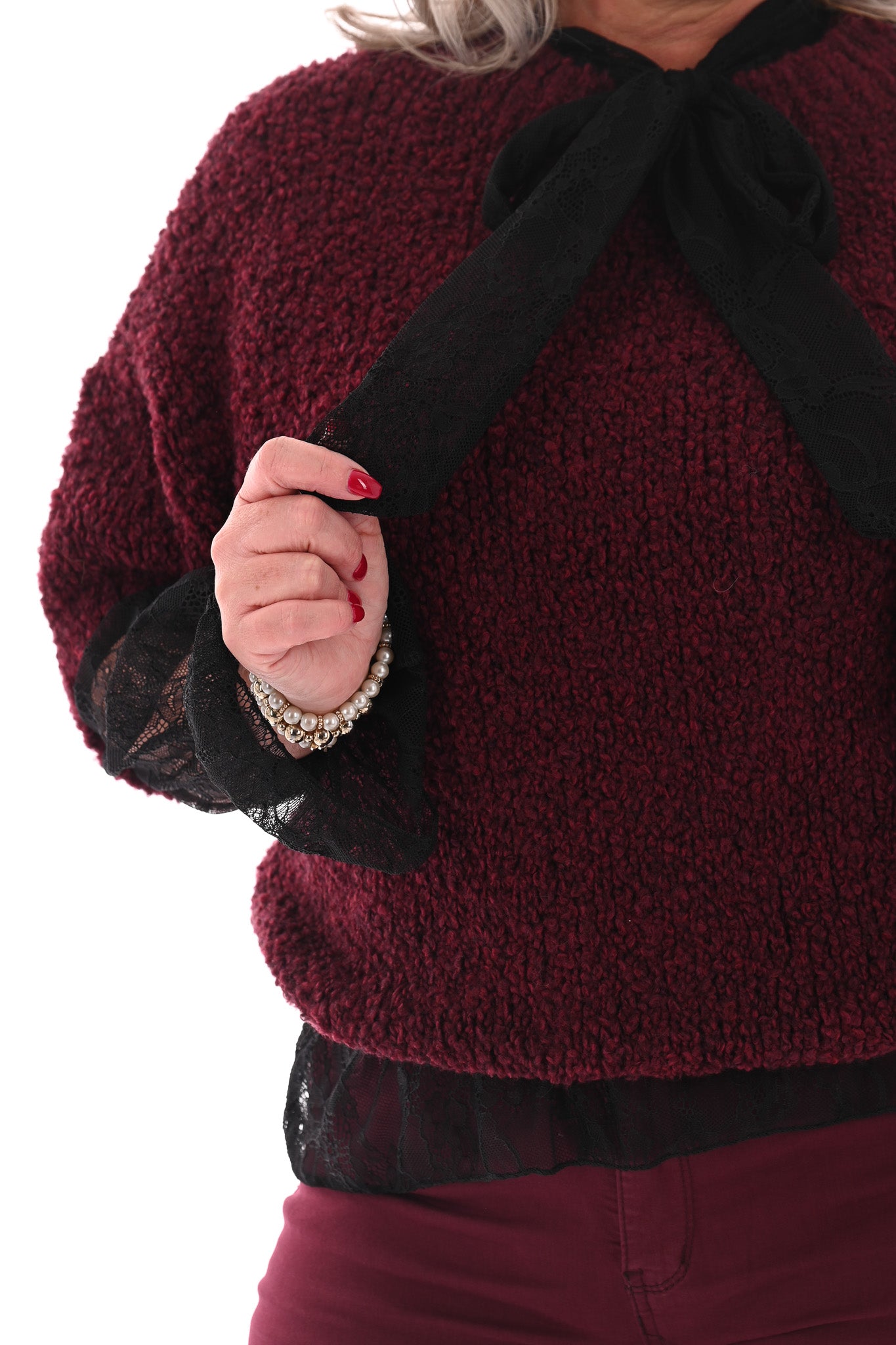 Boucle trui korte mouwen bordeaux