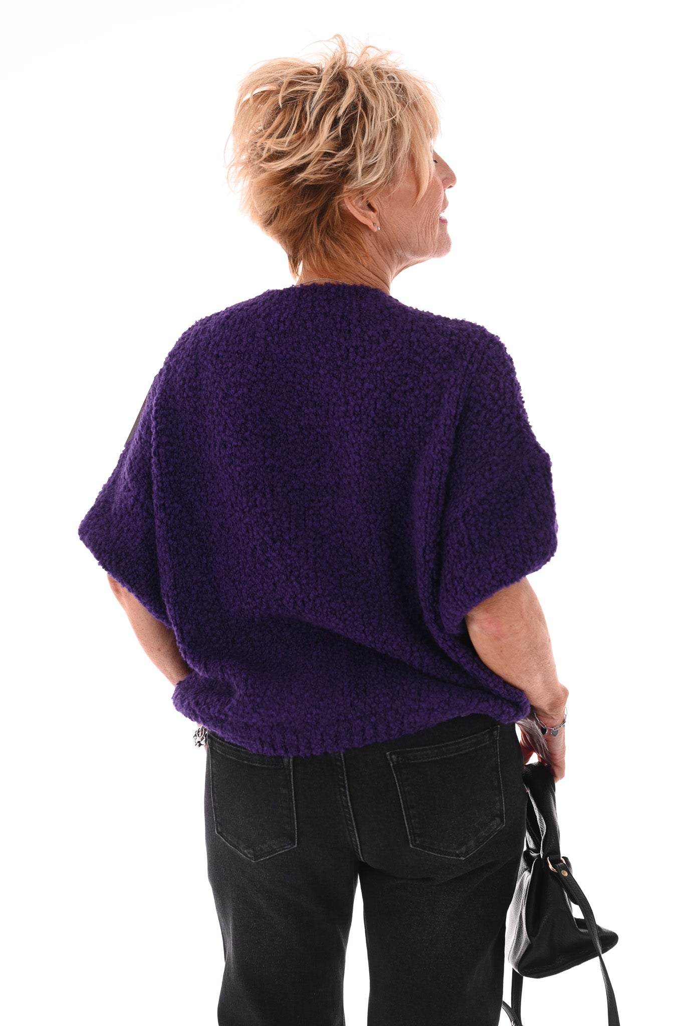 Boucle trui korte mouwen paars