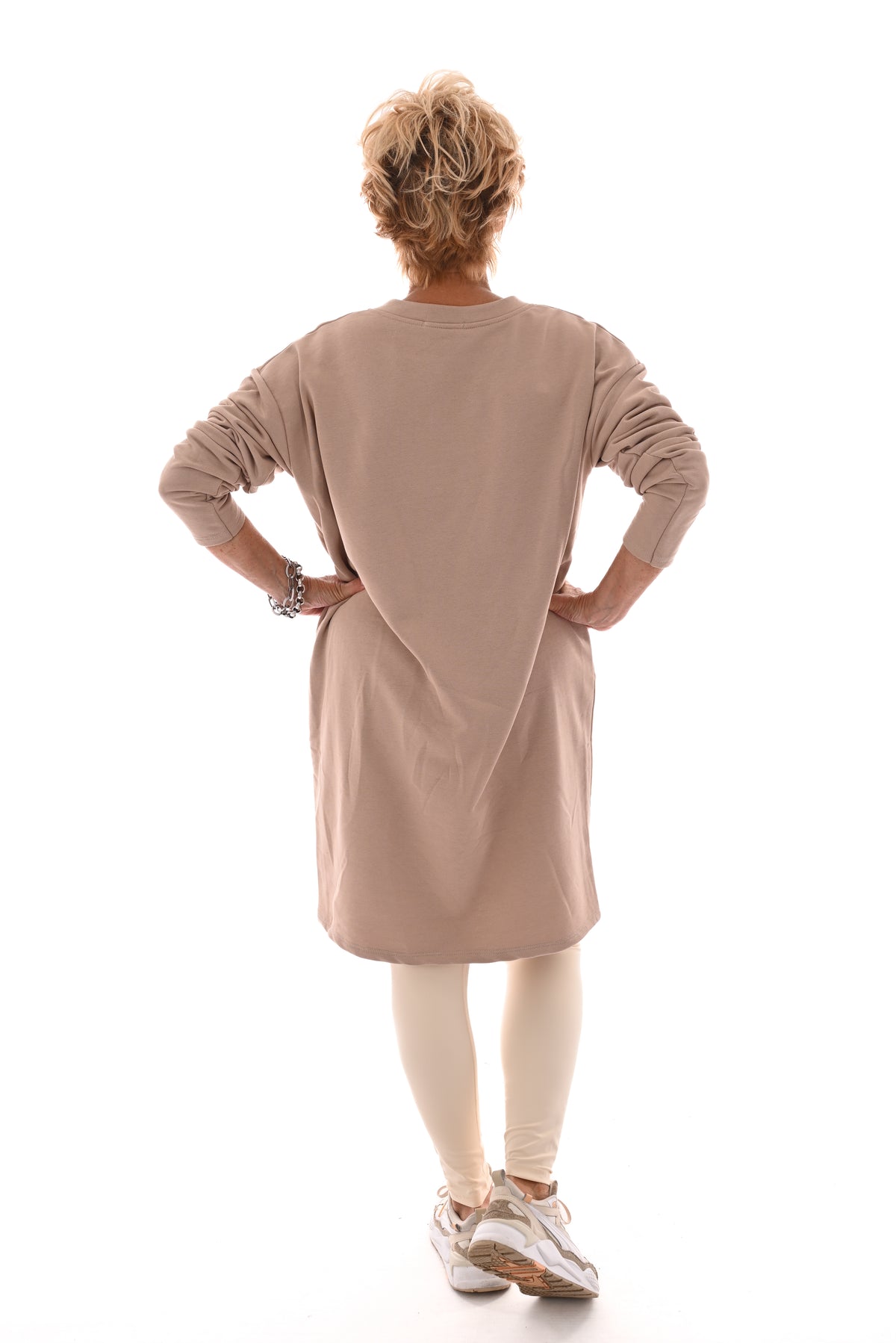 Sweaterdress v-hals uni beige