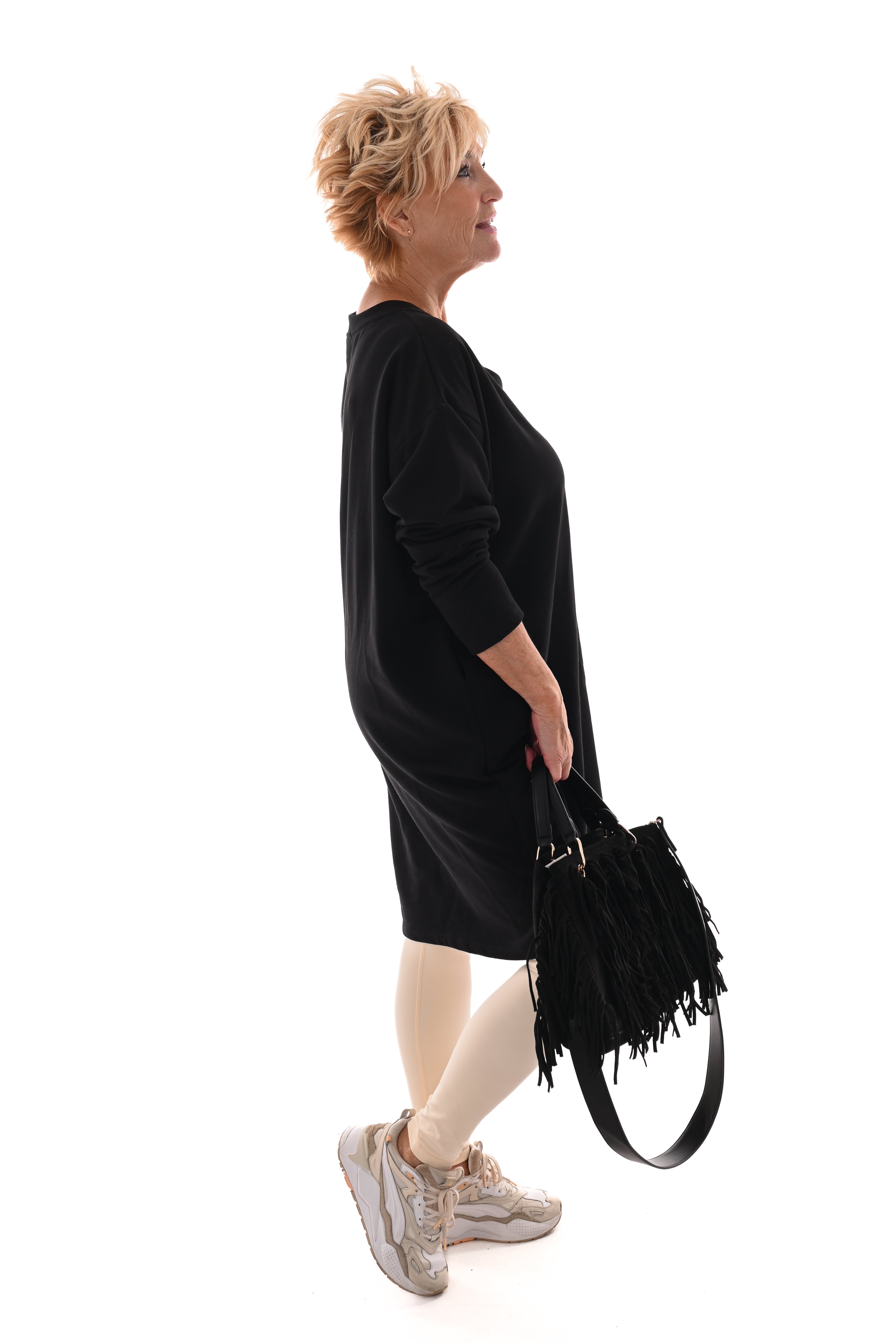 Sweaterdress v-hals uni zwart