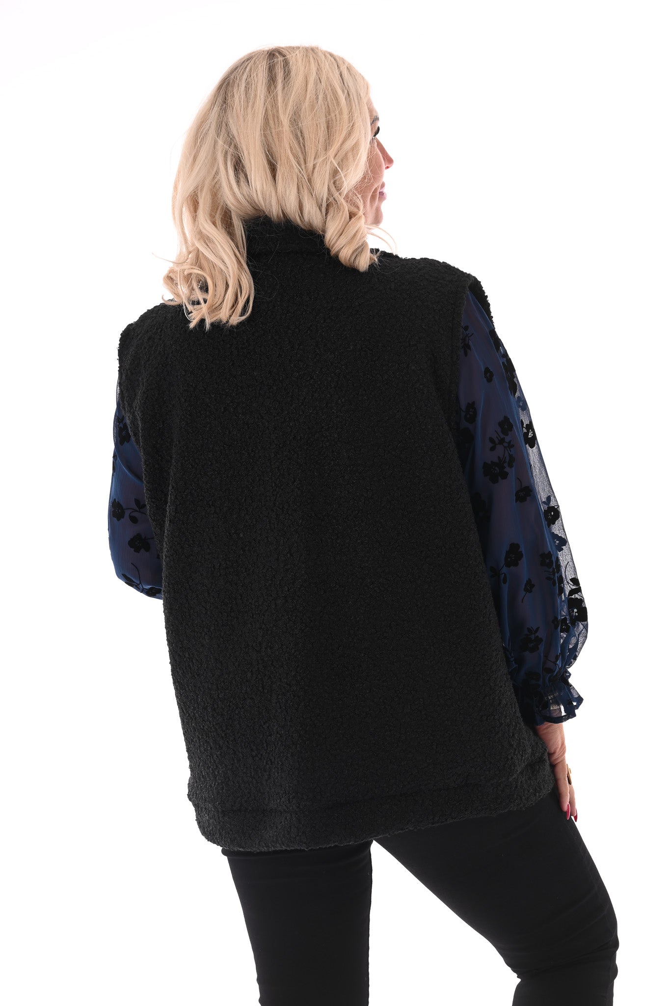 Boucle gilet met knopen en zakken zwart