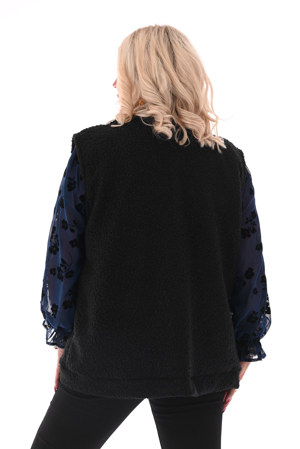 Boucle gilet met knopen en zakken zwart