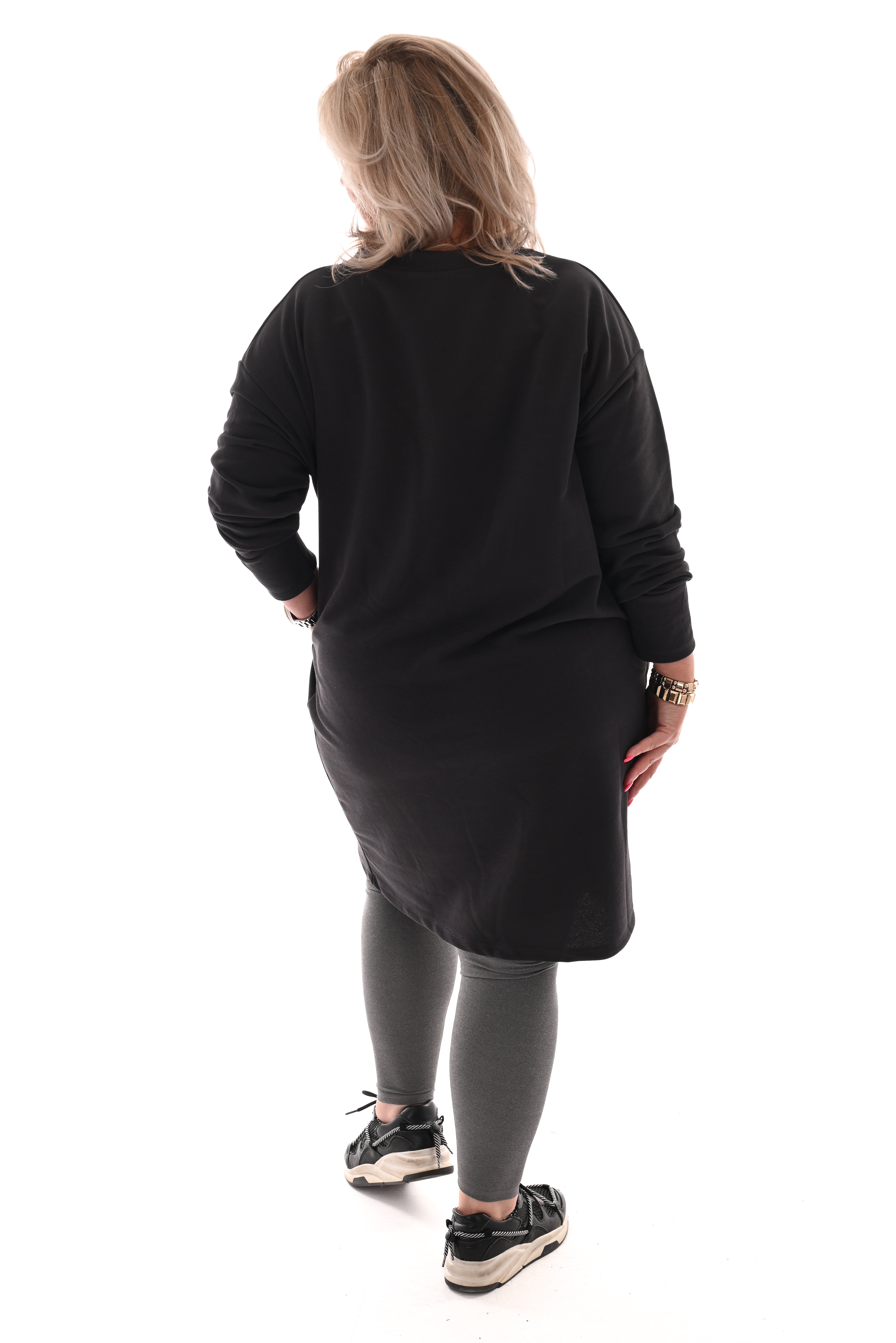 Sweaterdress v-hals uni antraciet