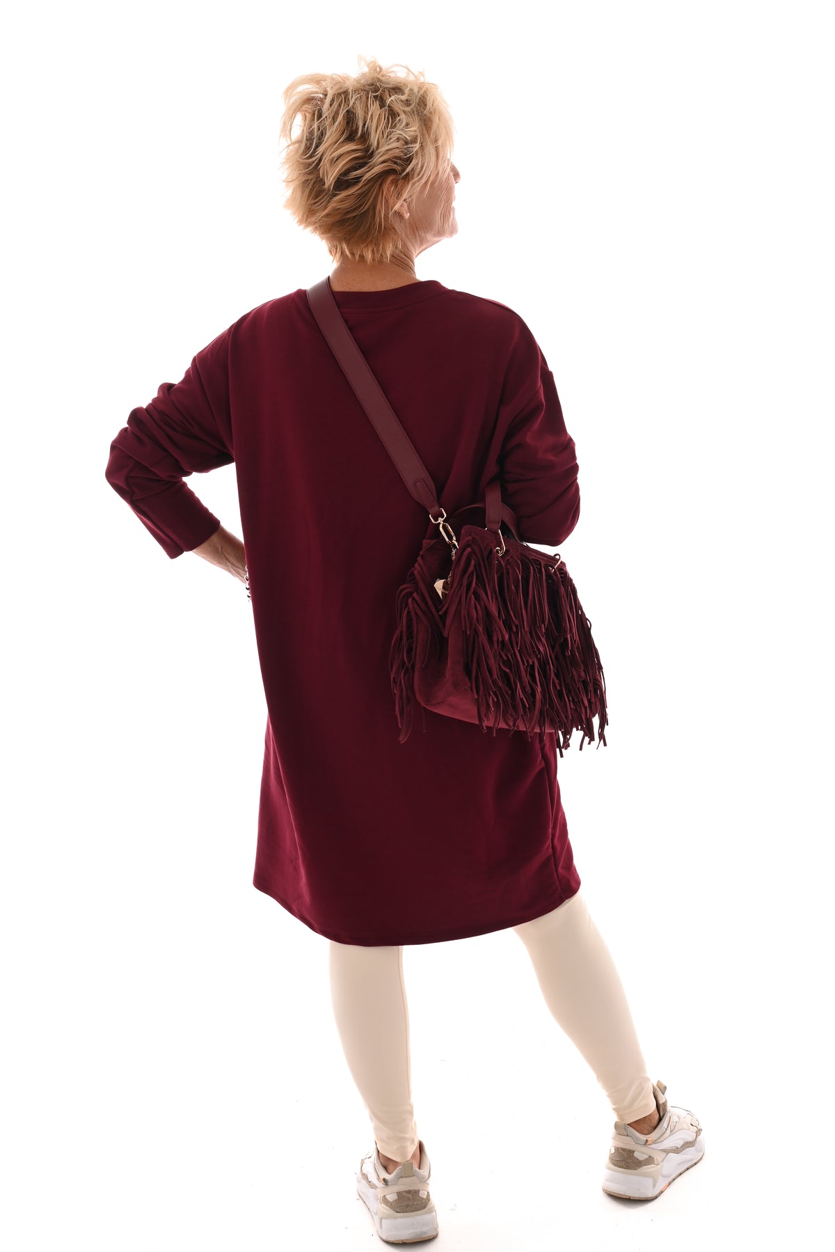 Sweaterdress v-hals uni bordeaux