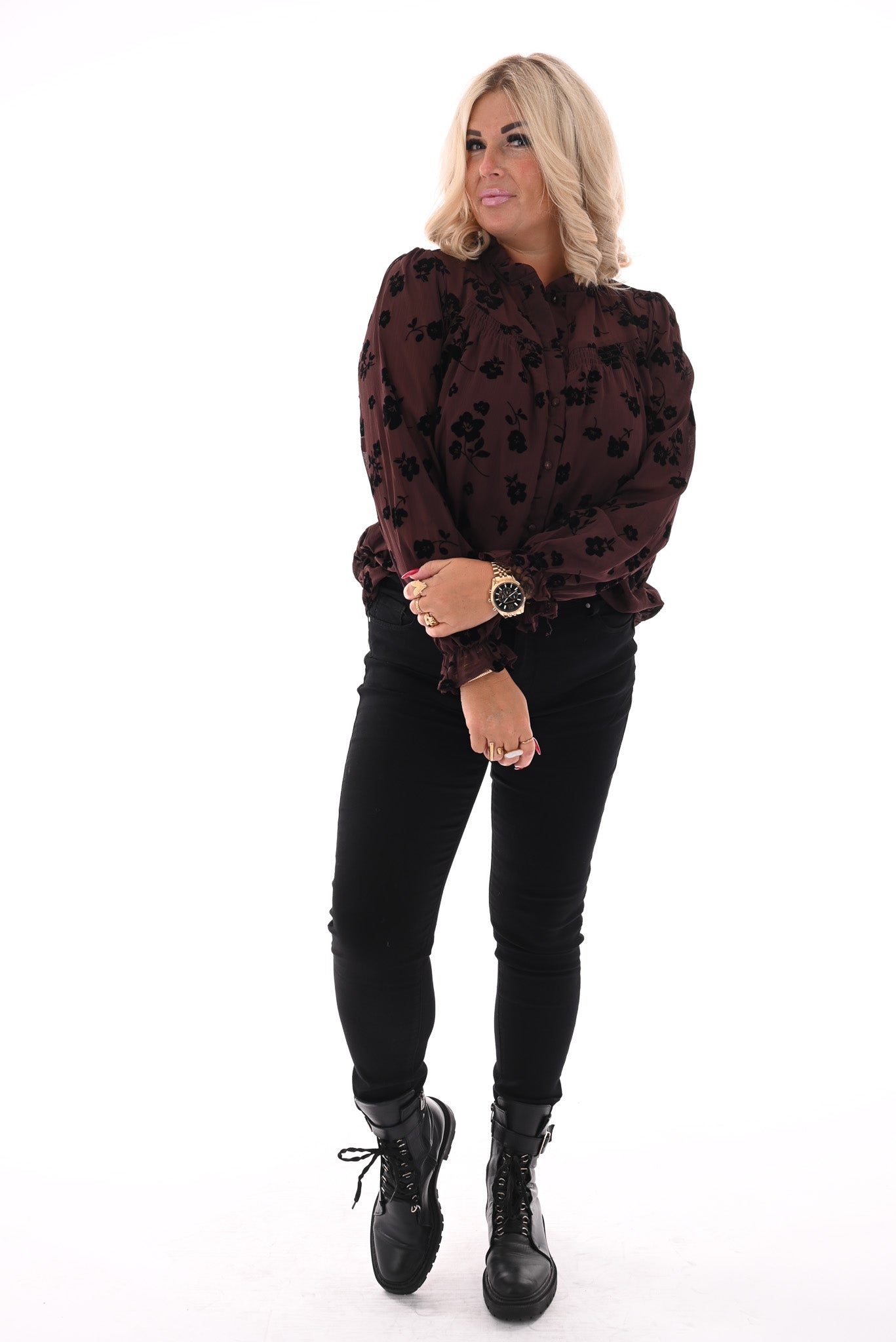 Blouse flowers bruin
