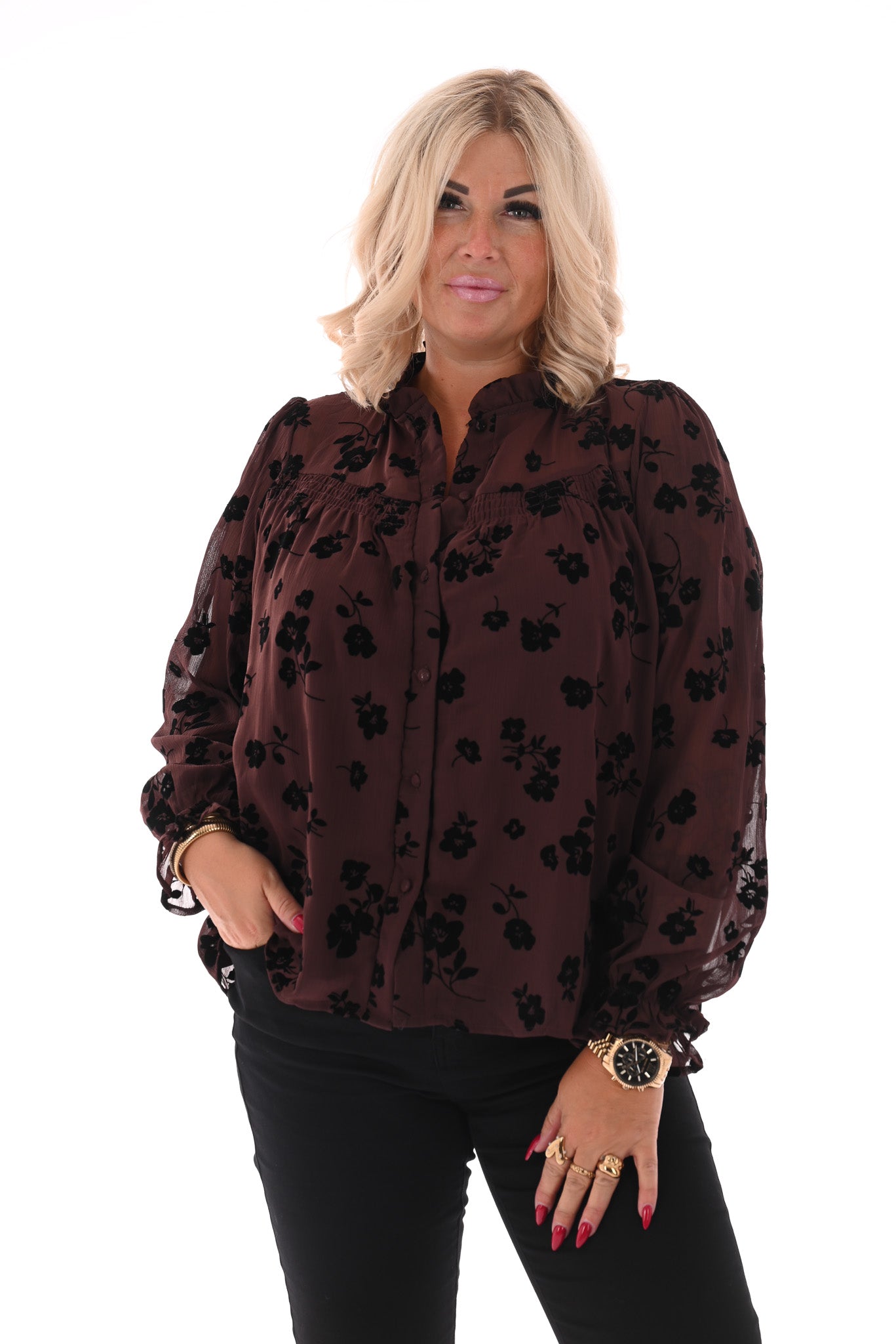 Blouse flowers bruin