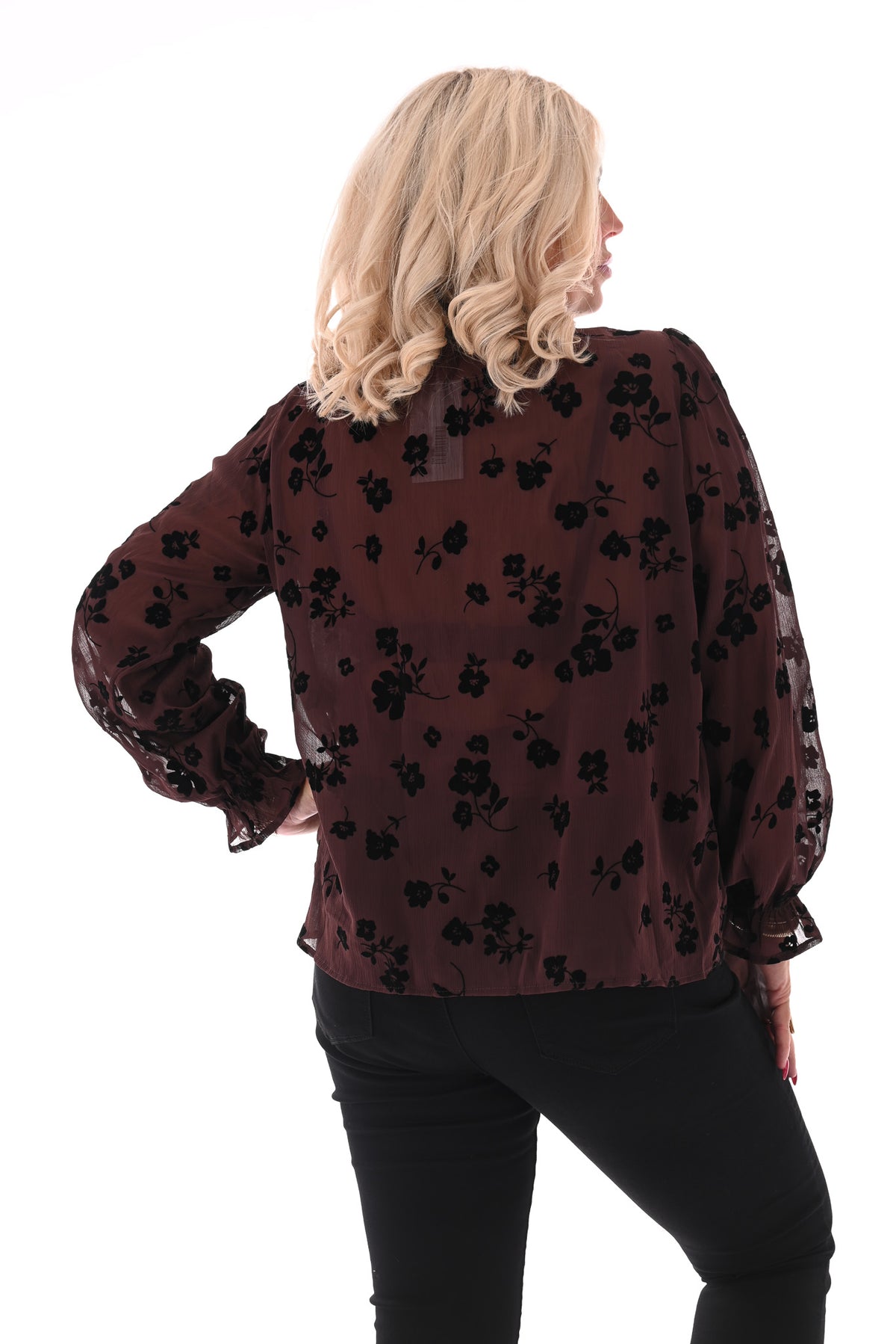 Blouse flowers bruin