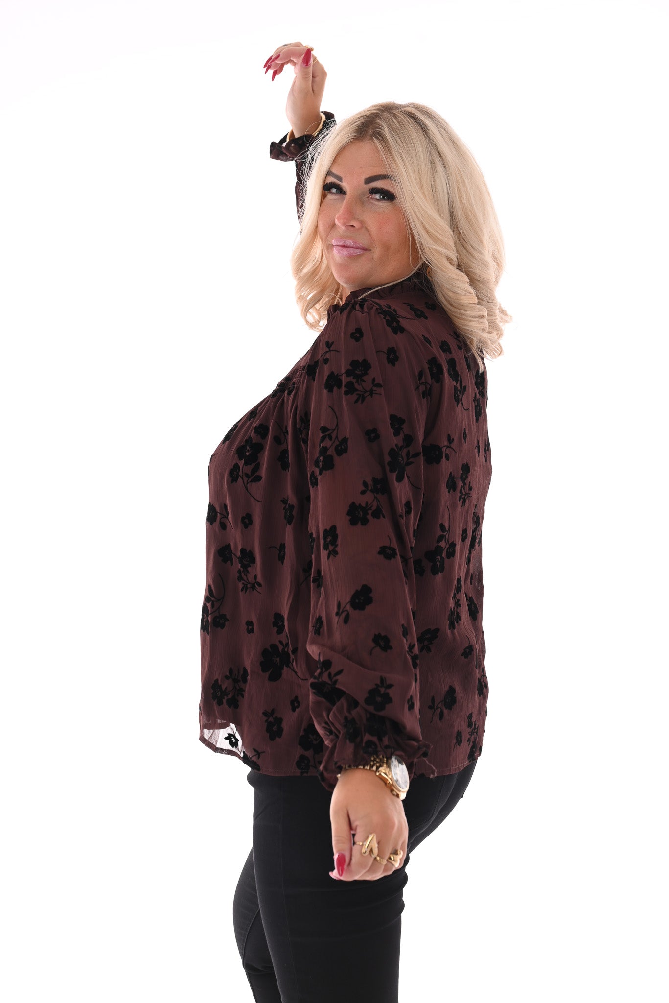 Blouse flowers bruin