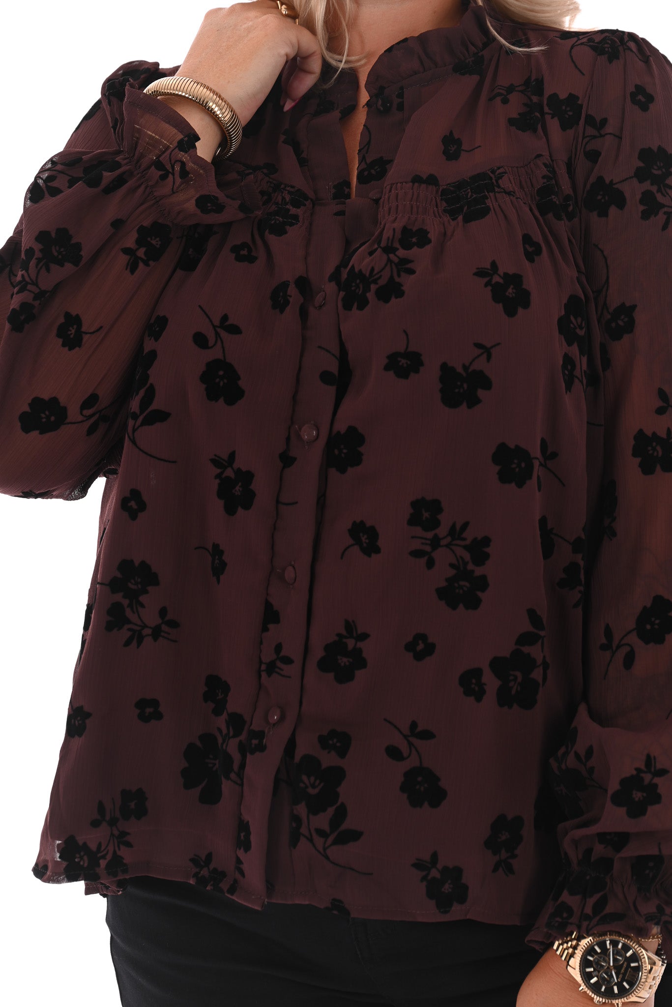 Blouse flowers bruin