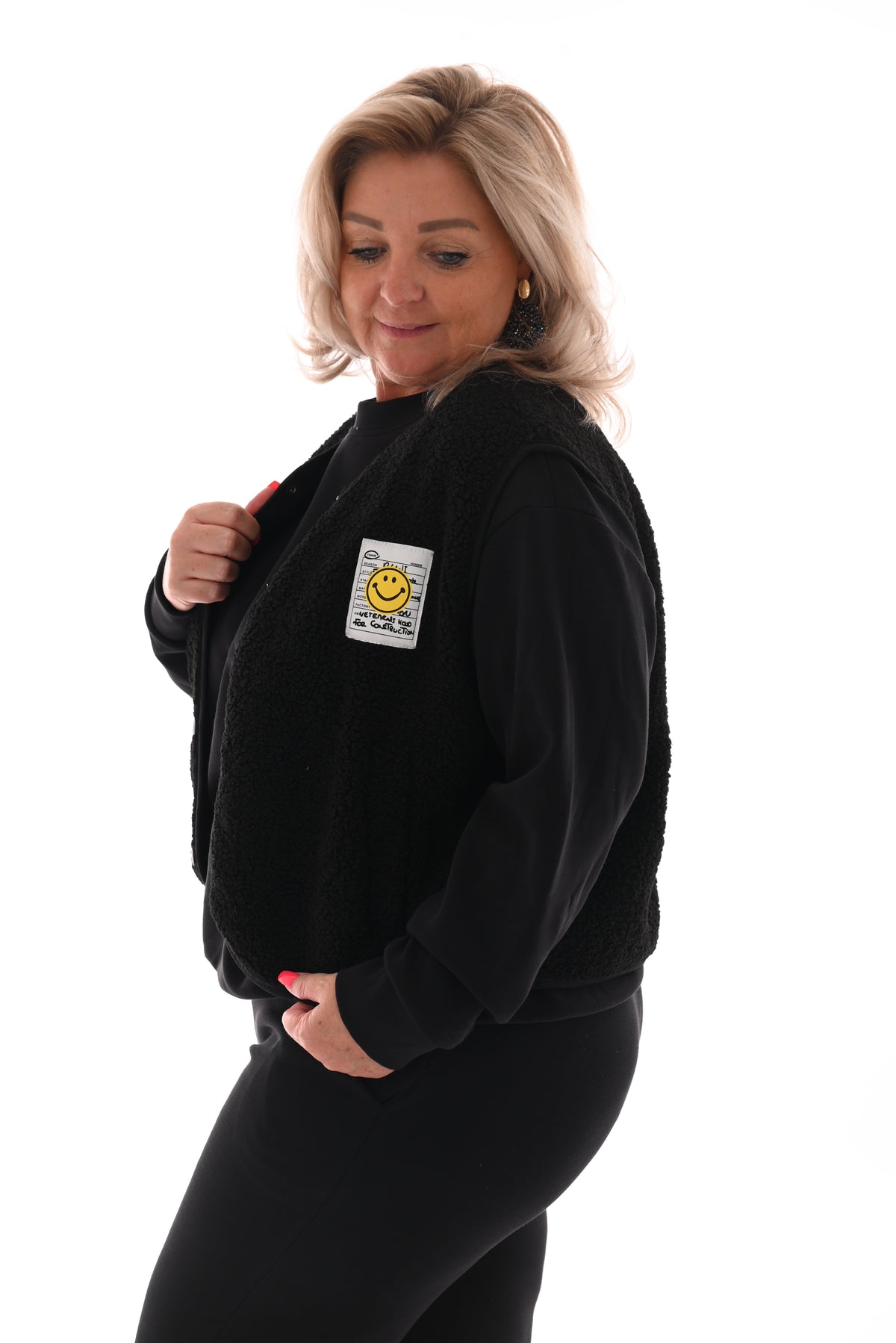 Gilet teddy smiley zwart