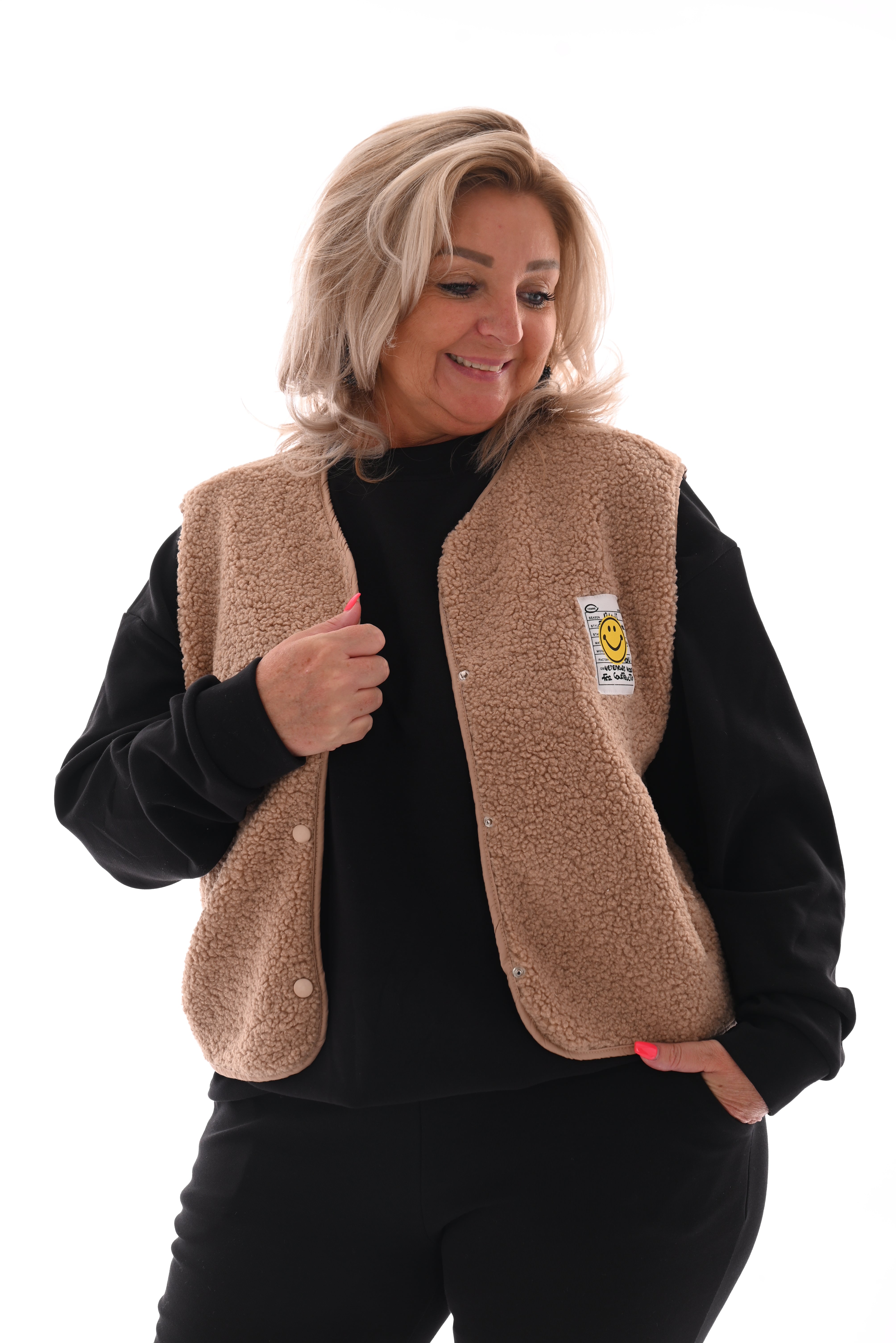 Gilet teddy smiley camel