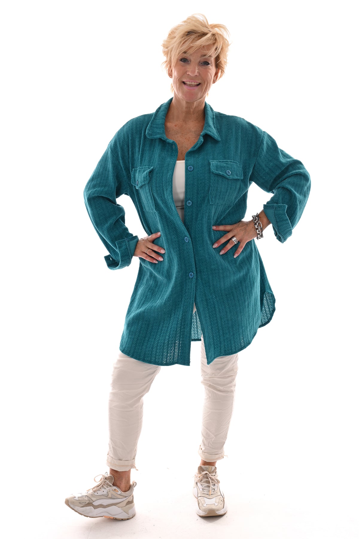 Corduroy blouse patroon aqua