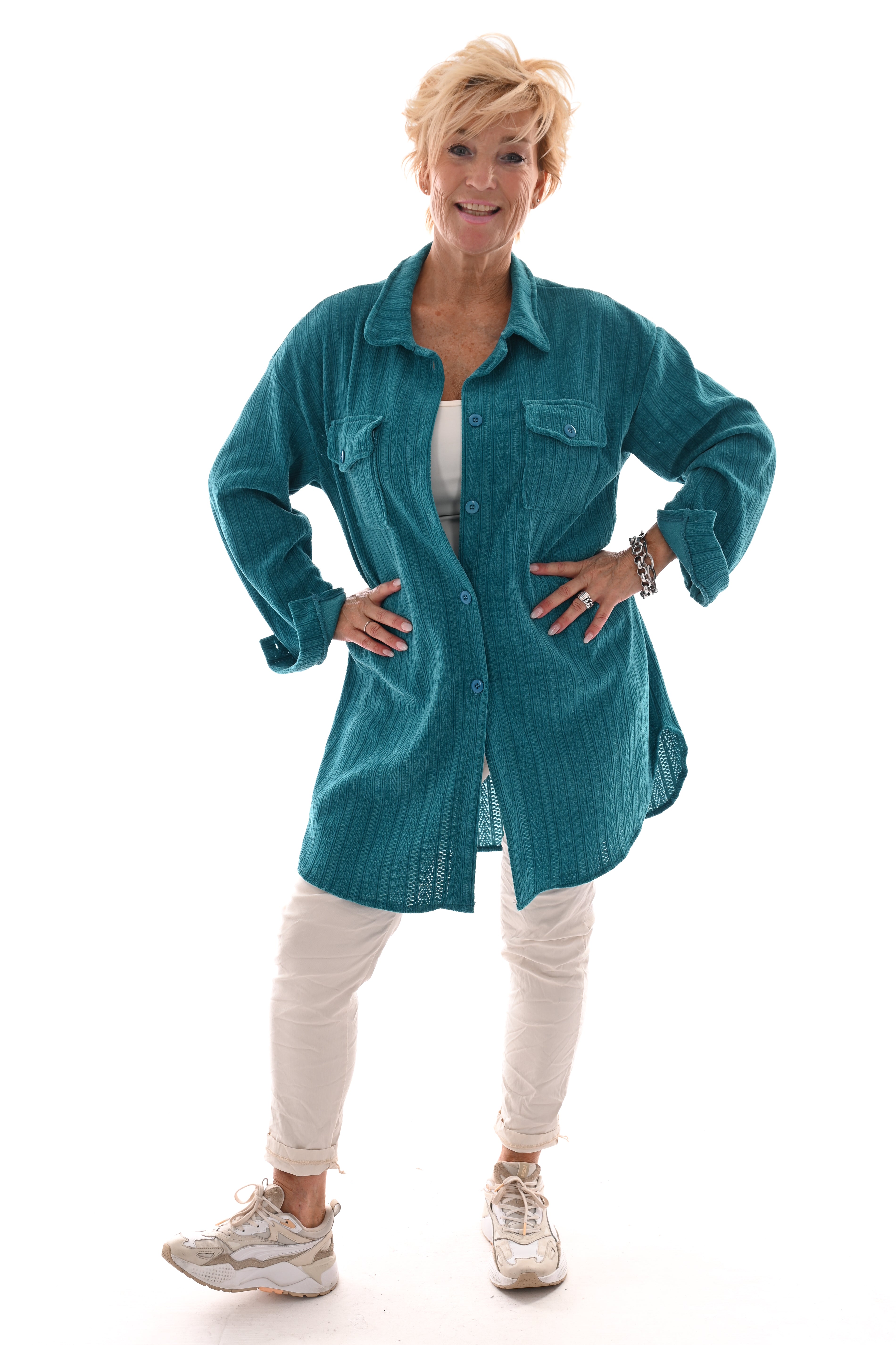 Corduroy blouse patroon aqua