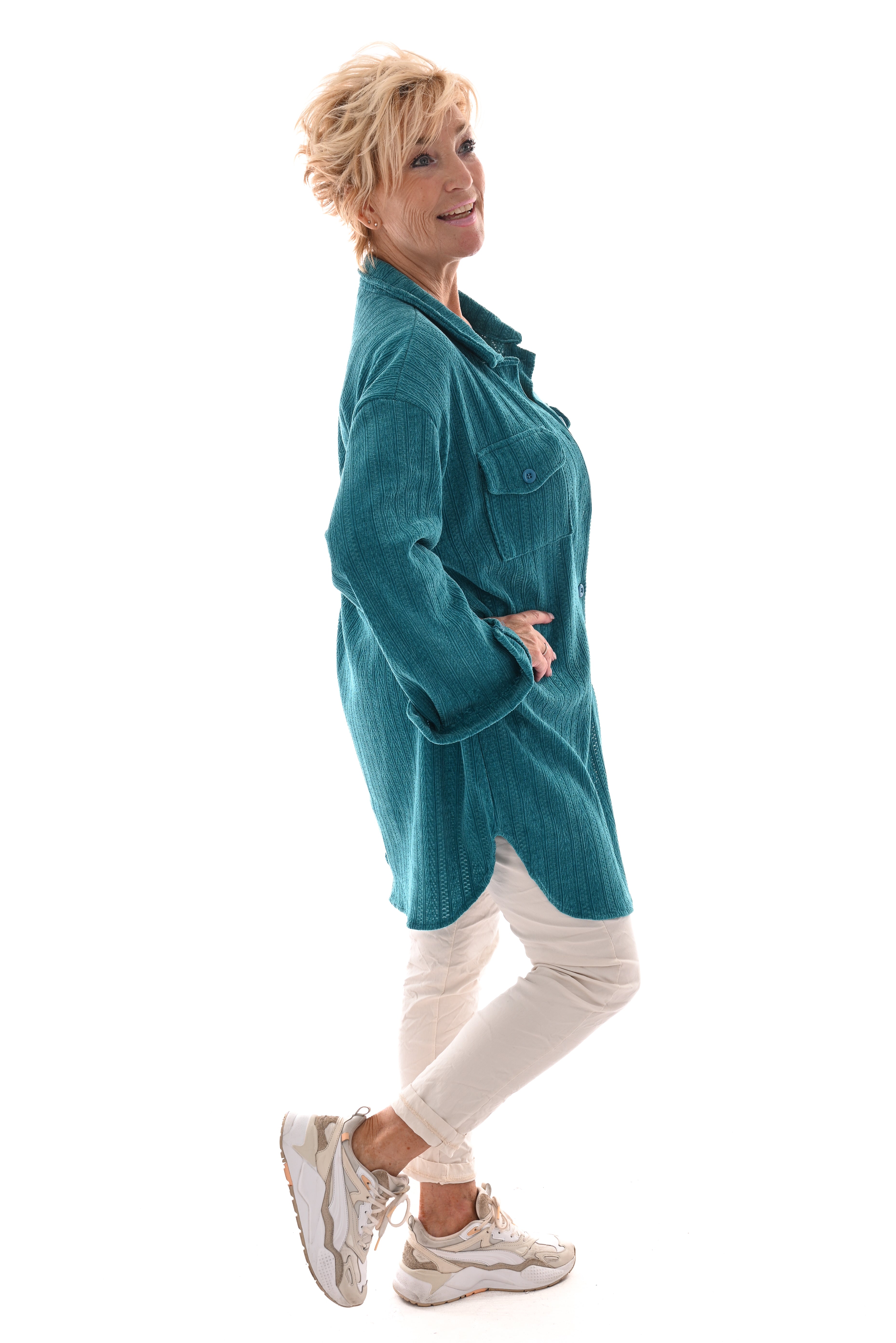 Corduroy blouse patroon aqua