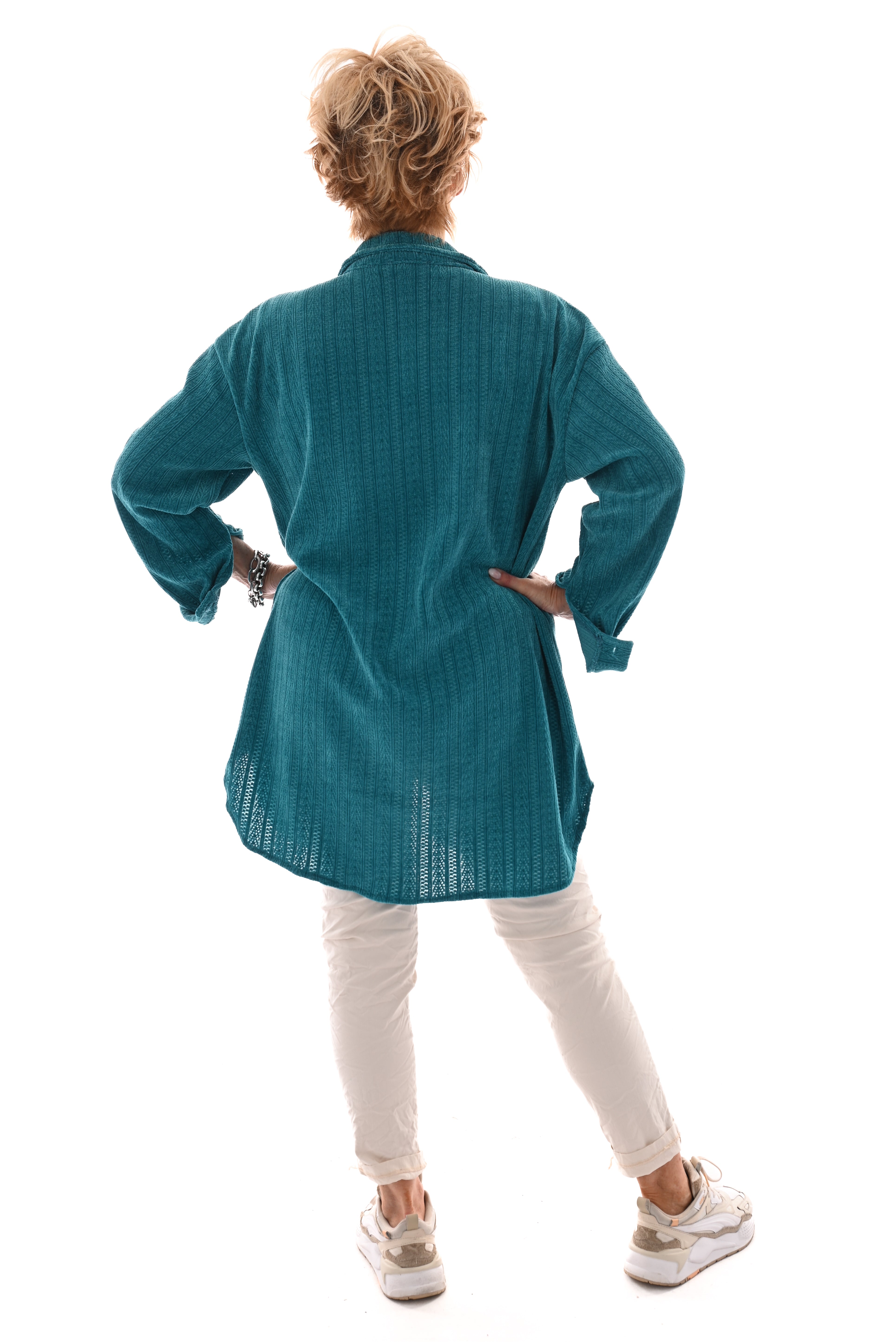 Corduroy blouse patroon aqua