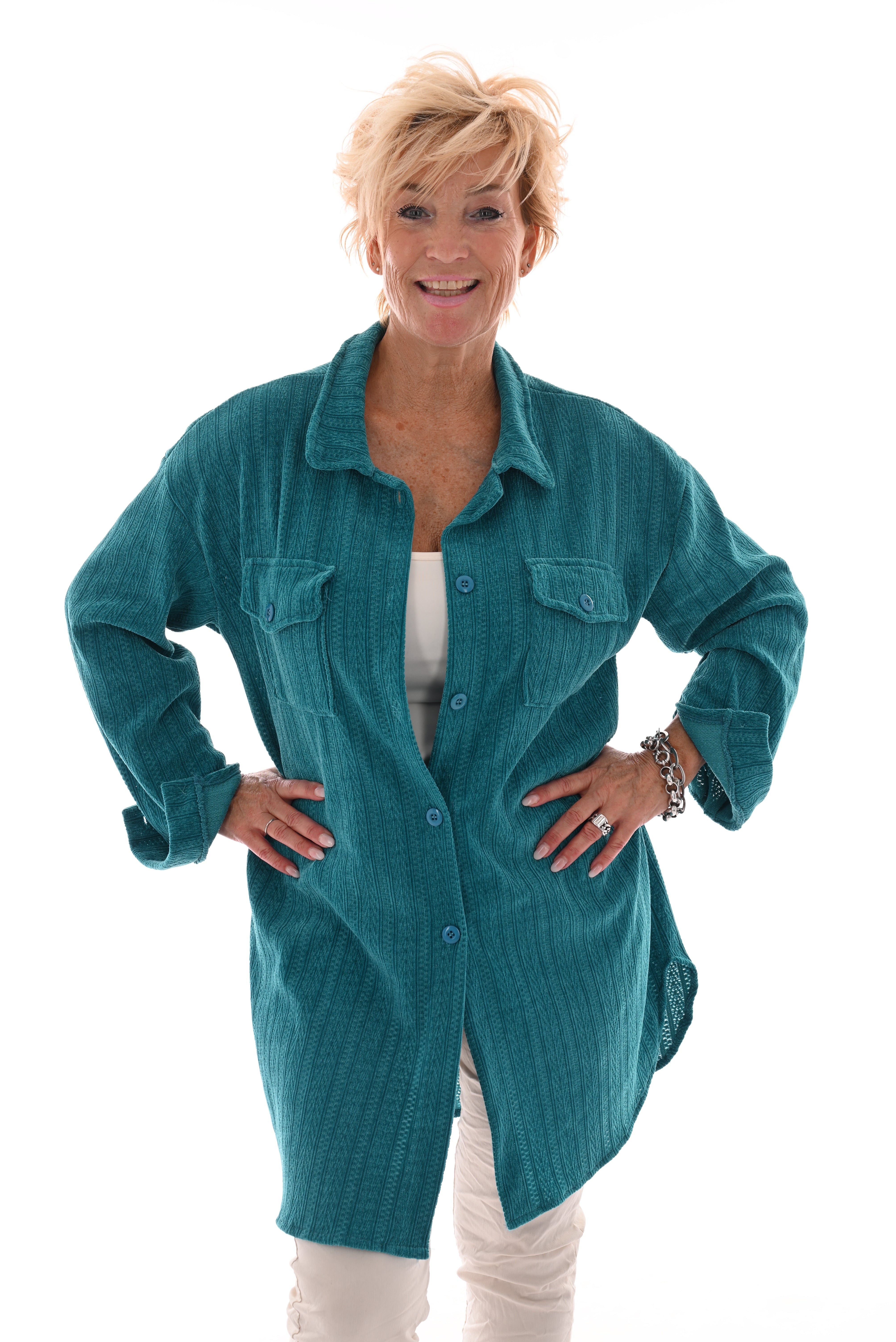 Corduroy blouse patroon aqua