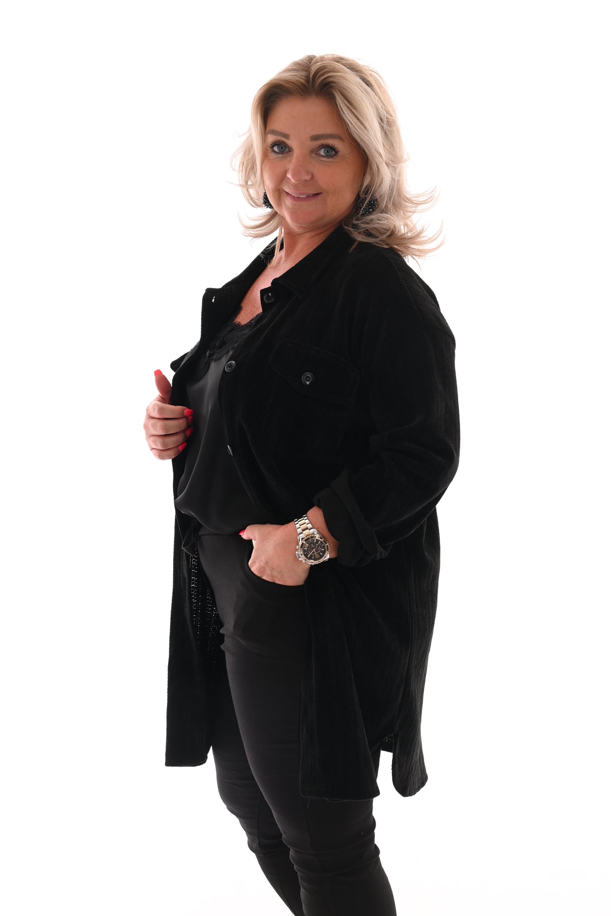 Corduroy blouse patroon zwart