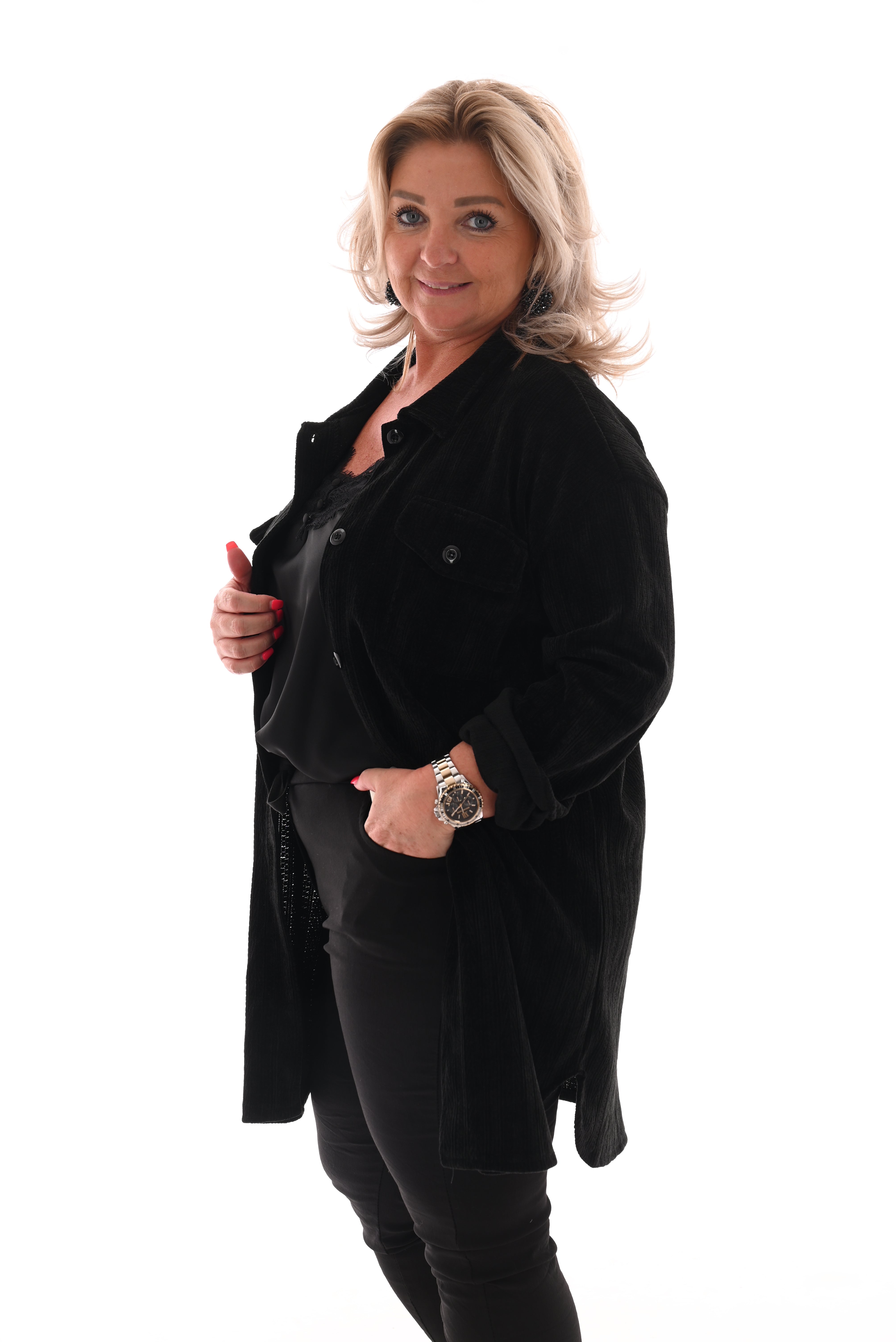 Corduroy blouse patroon zwart