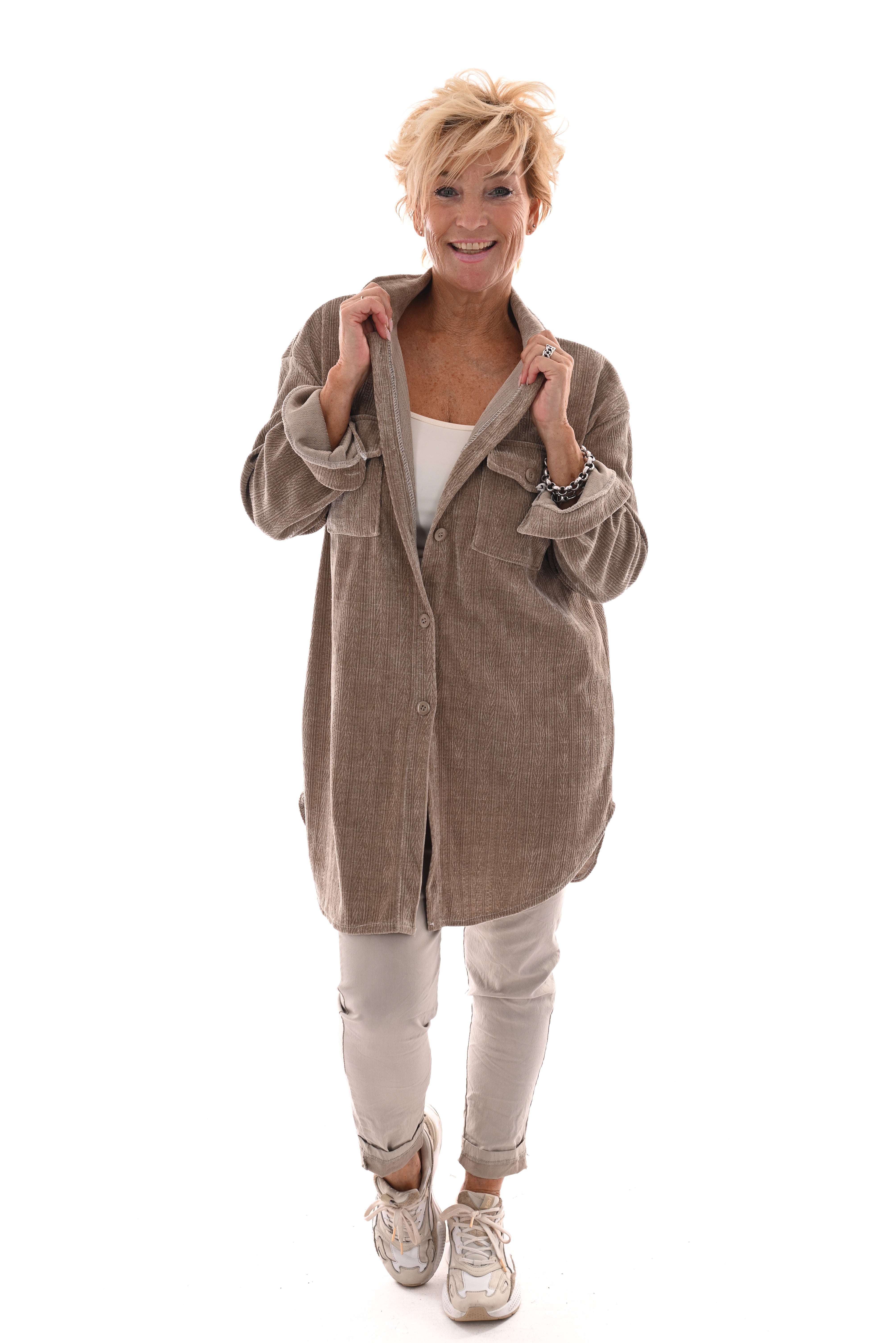 Corduroy blouse patroon taupe