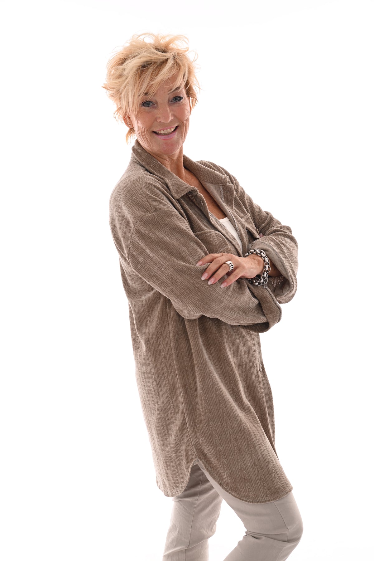 Corduroy blouse patroon taupe