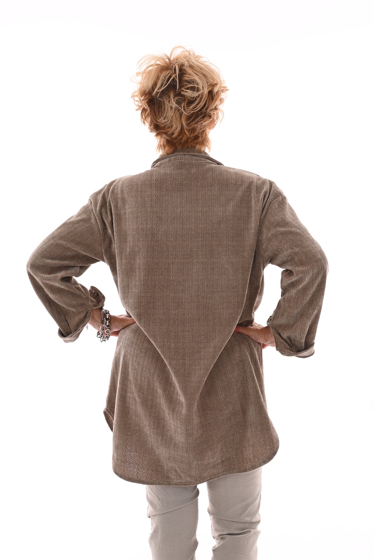 Corduroy blouse patroon taupe