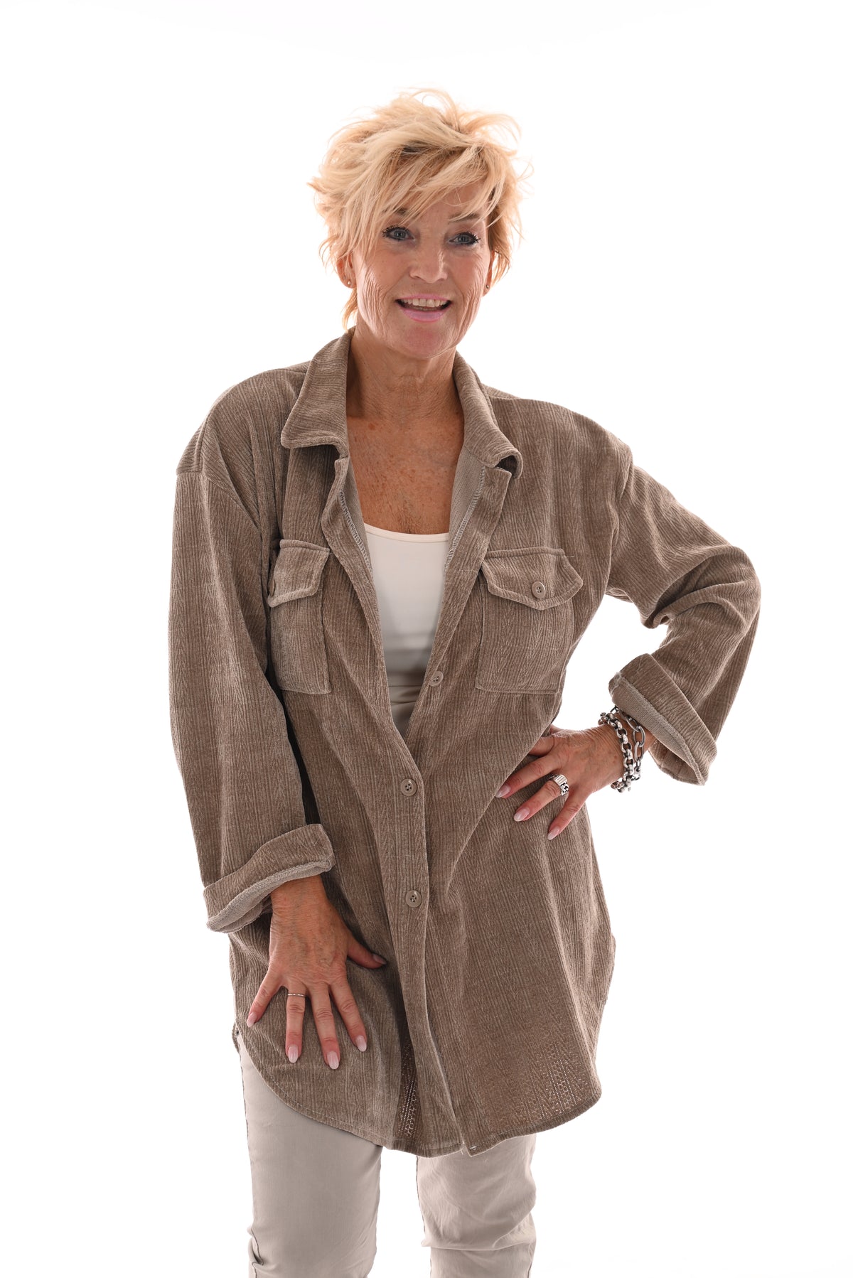 Corduroy blouse patroon taupe