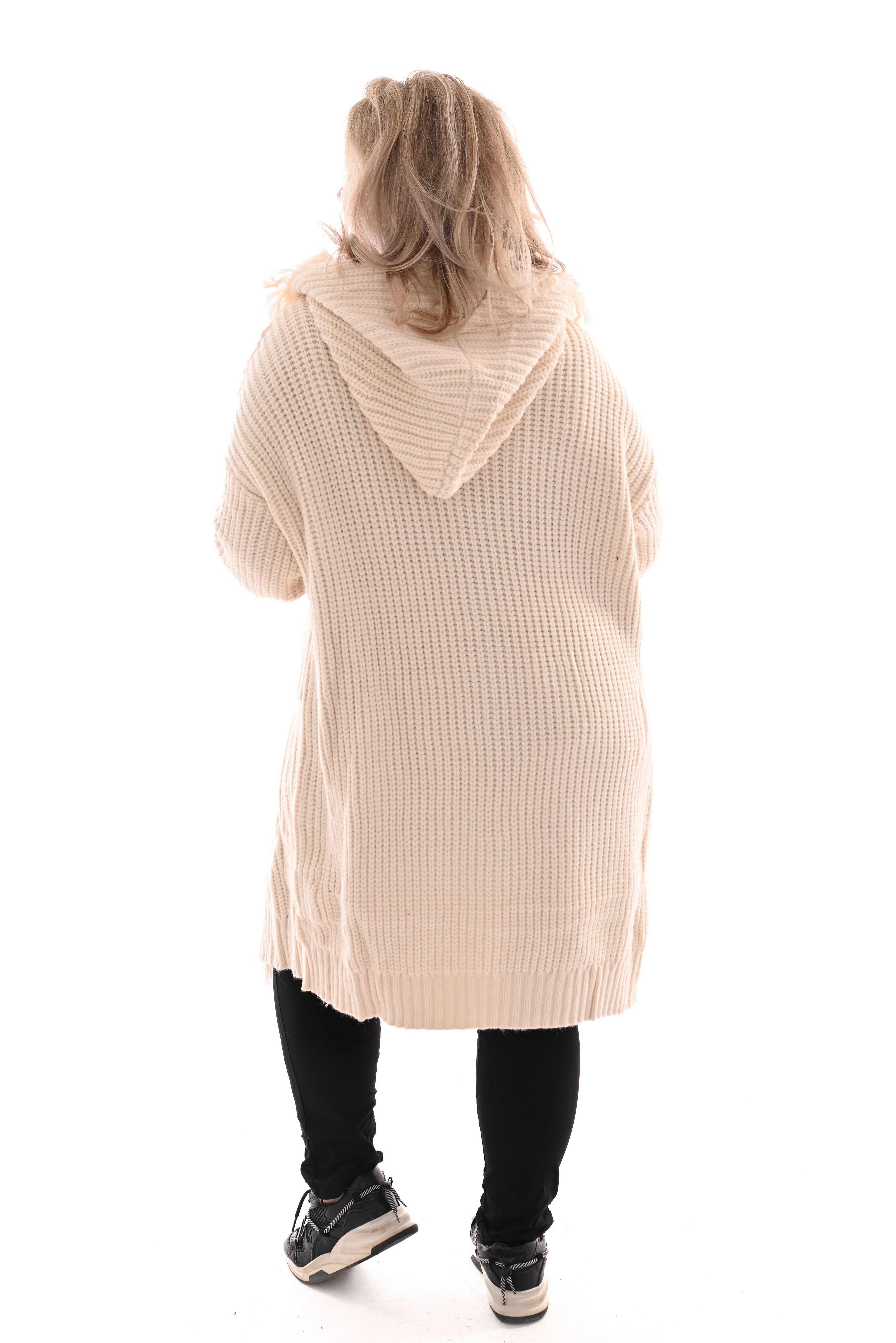 Grof gebreid vest franjes roomwit