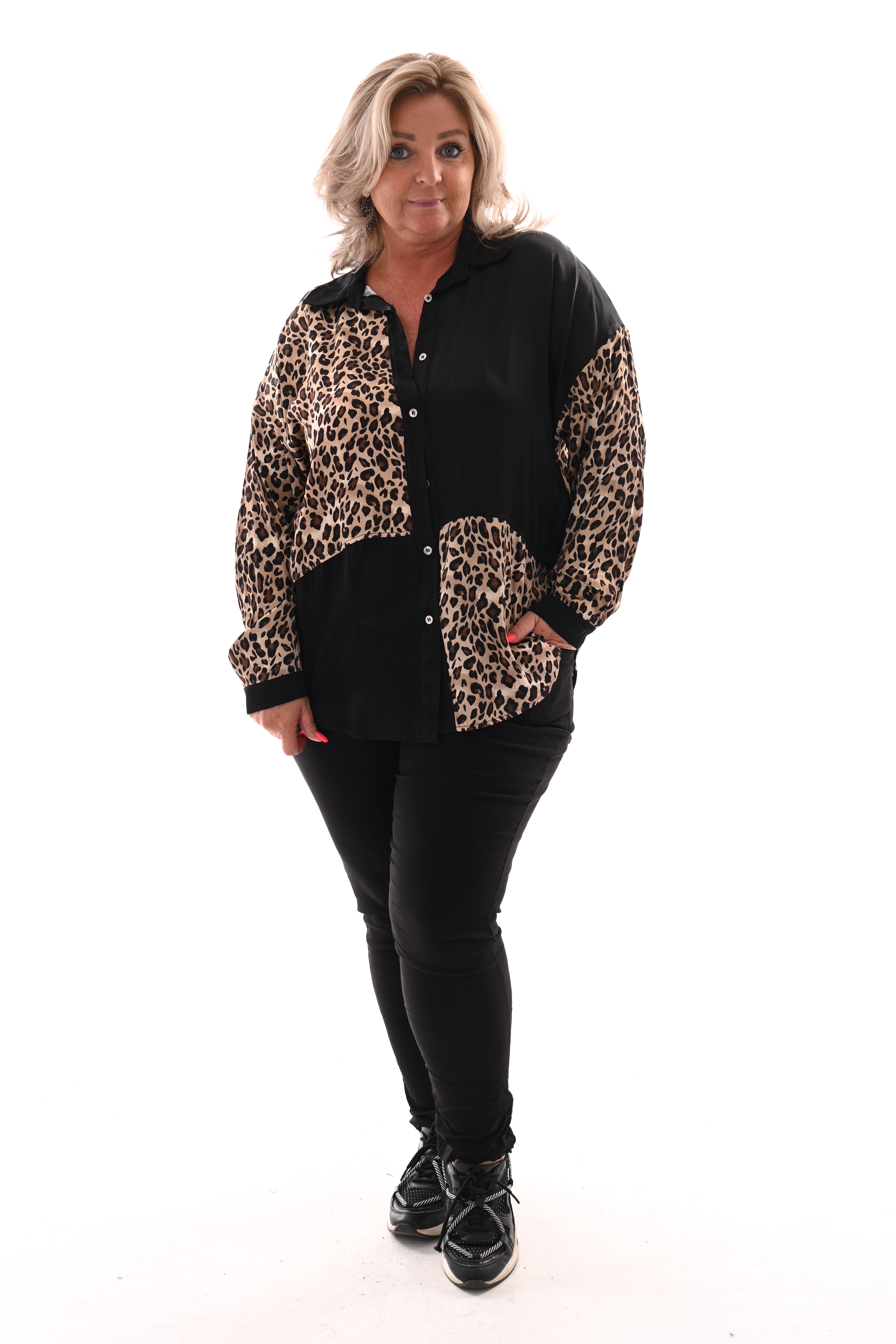Silky blouse met vakken panter/zwart