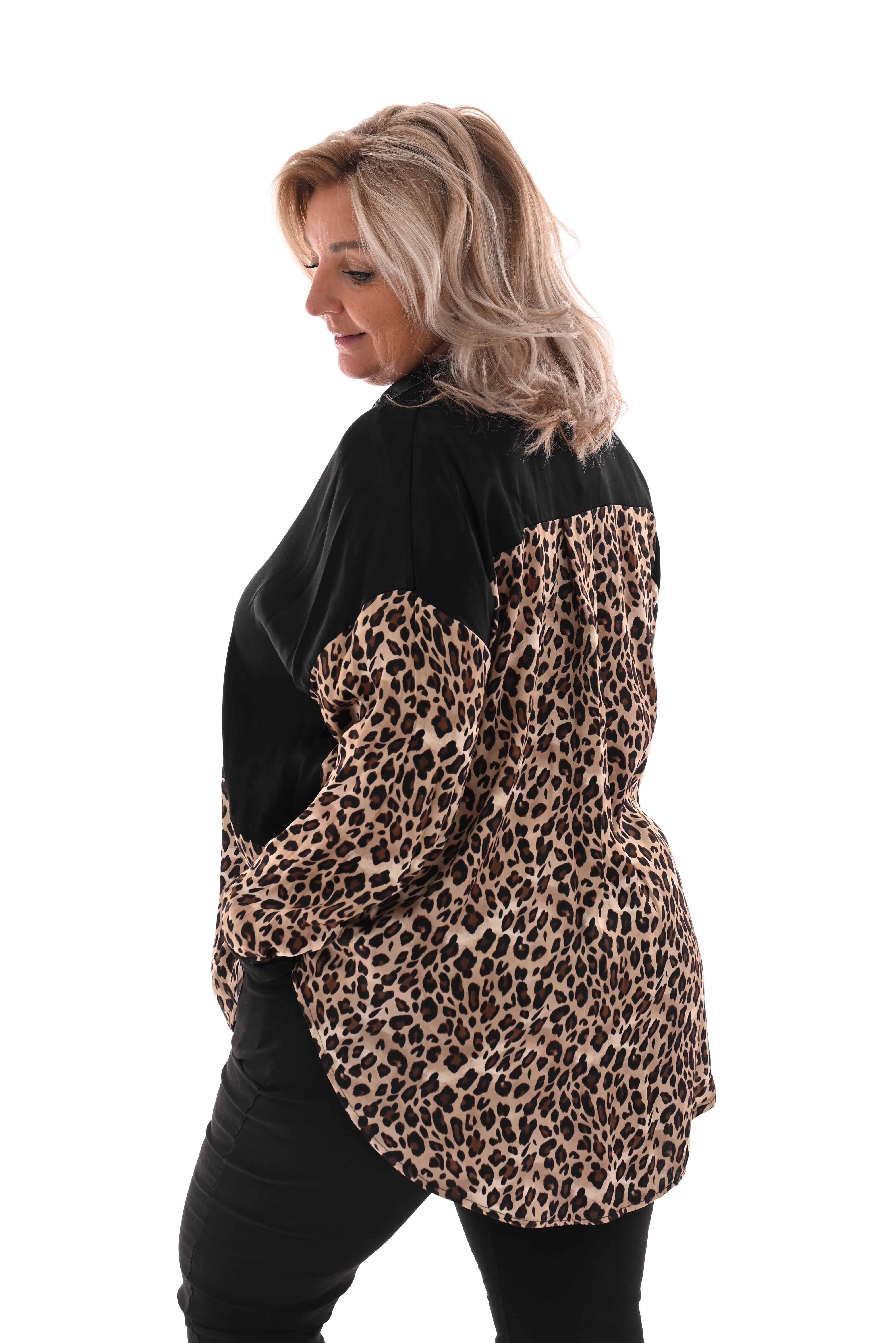 Silky blouse met vakken panter/zwart