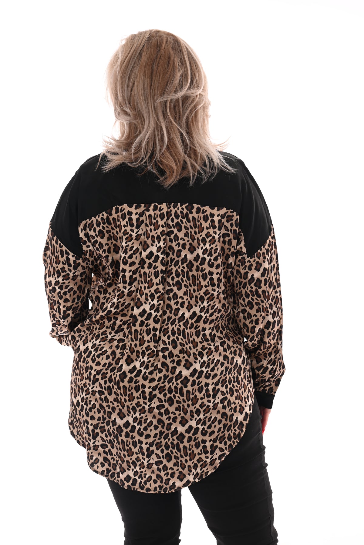 Silky blouse met vakken panter/zwart