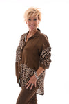 Silky blouse met vakken panter/bruin