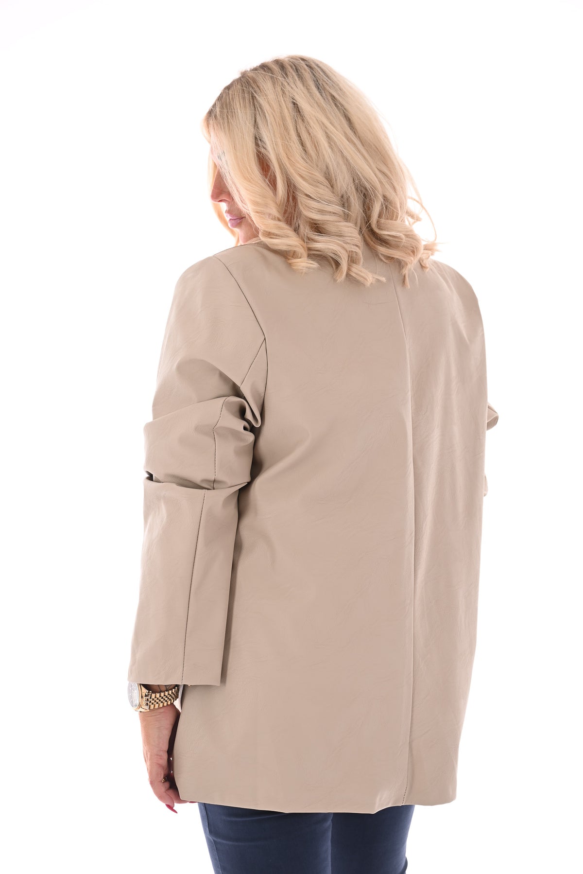 Leatherlook blazer met knopen beige