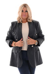Leatherlook blazer met knopen marineblauw