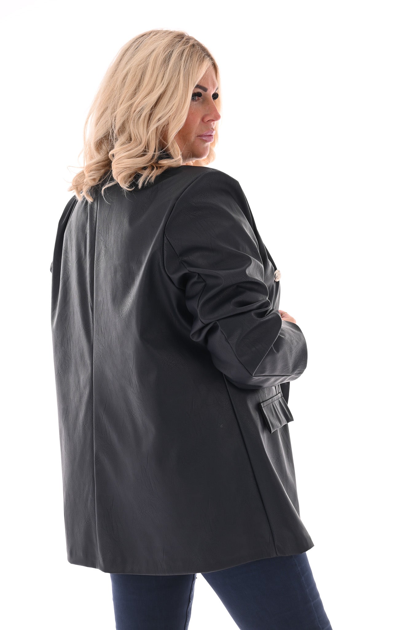 Leatherlook blazer met knopen marineblauw