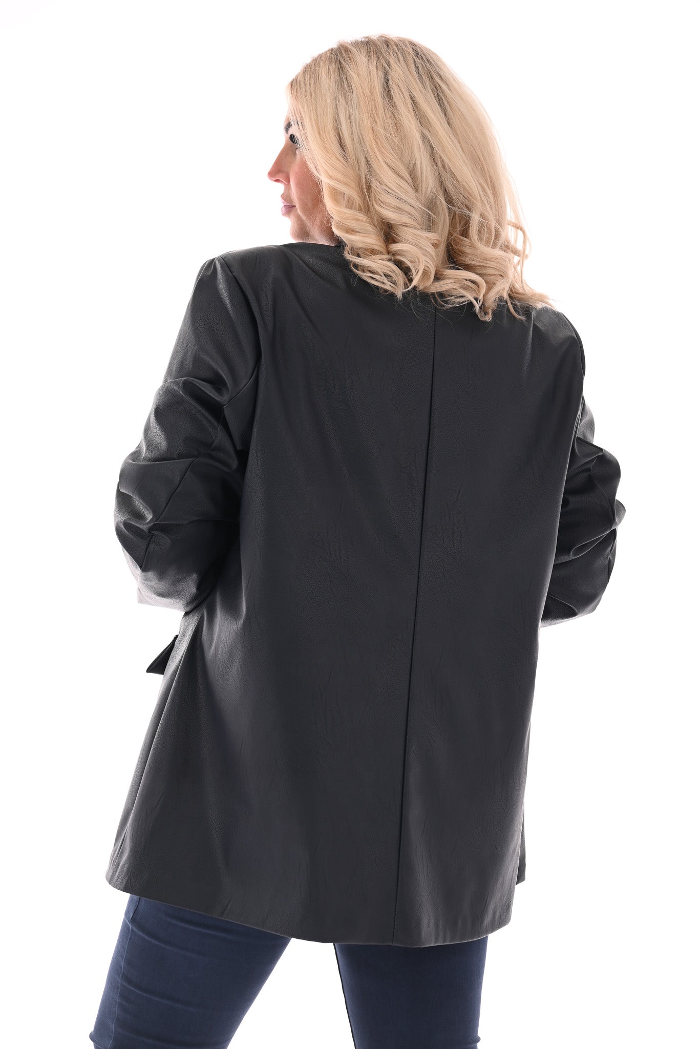 Leatherlook blazer met knopen marineblauw
