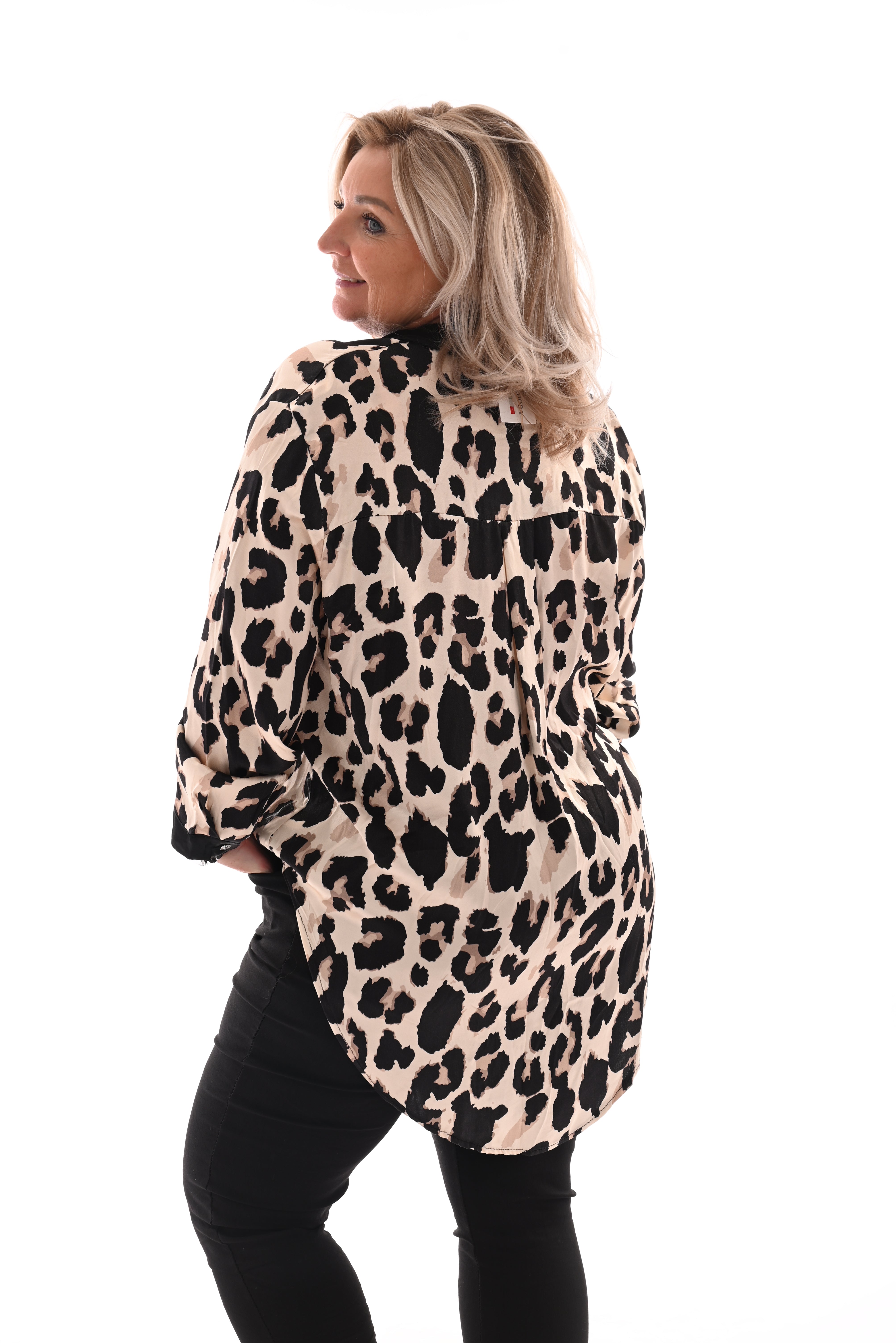 Blouse silky panterprint zwart