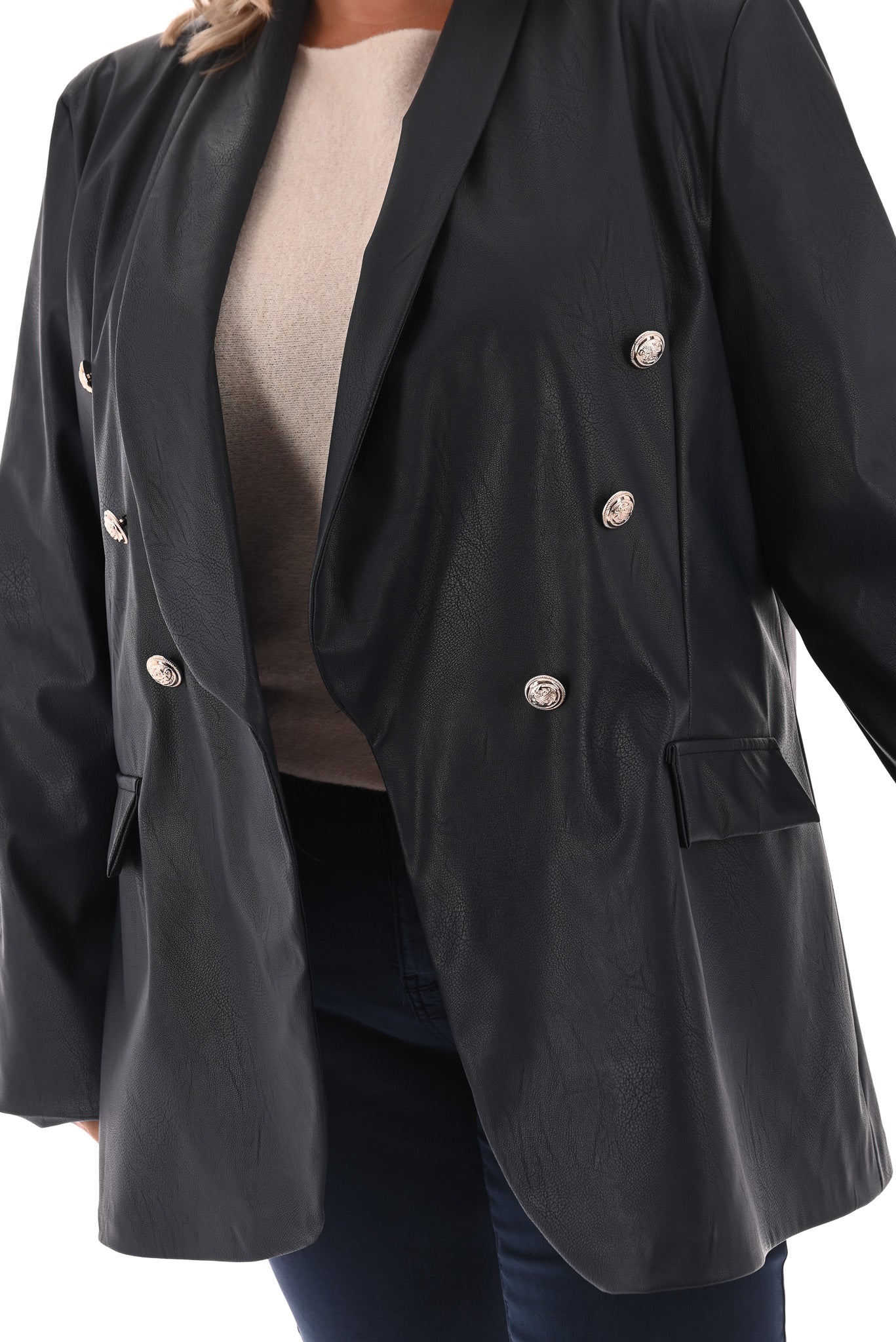 Leatherlook blazer met knopen marineblauw
