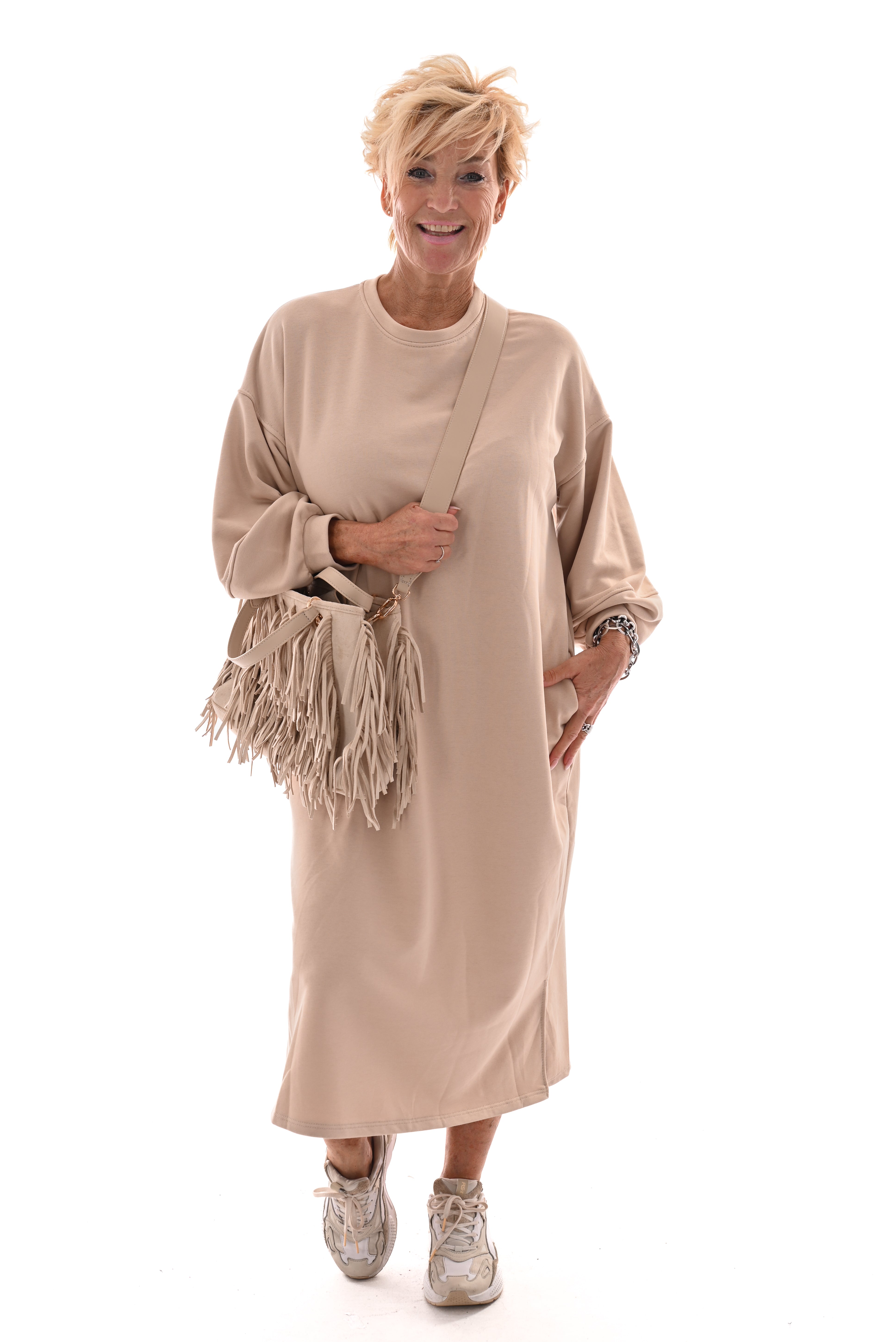 Sweaterdress met zakken beige