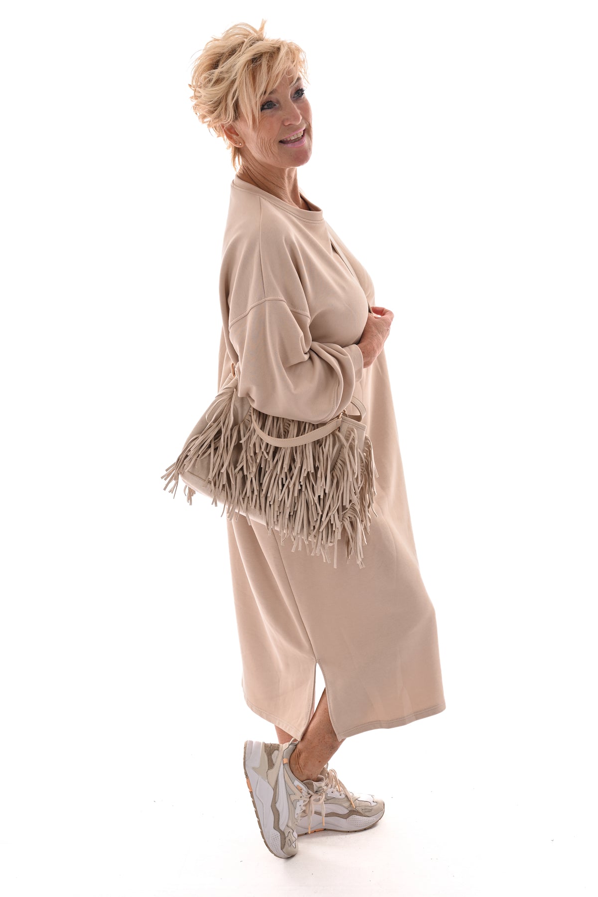 Sweaterdress met zakken beige
