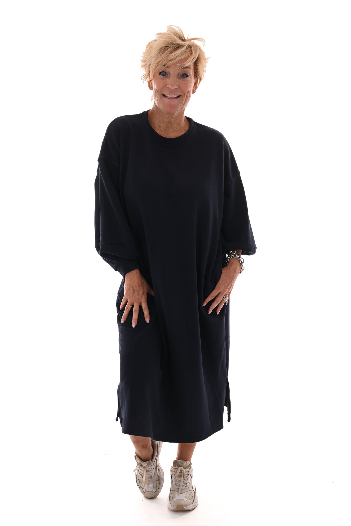 Sweaterdress met zakken marineblauw