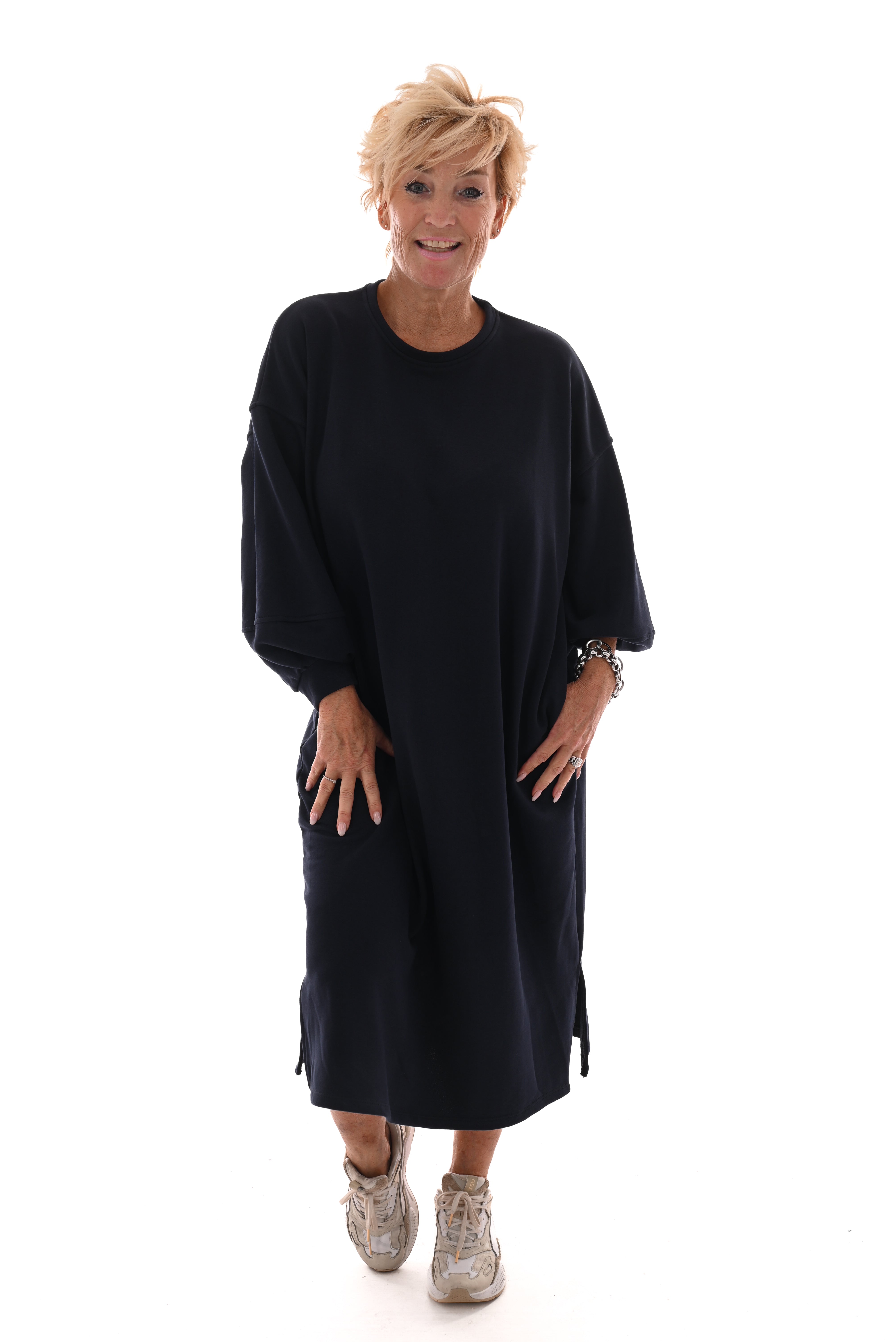Sweaterdress met zakken marineblauw