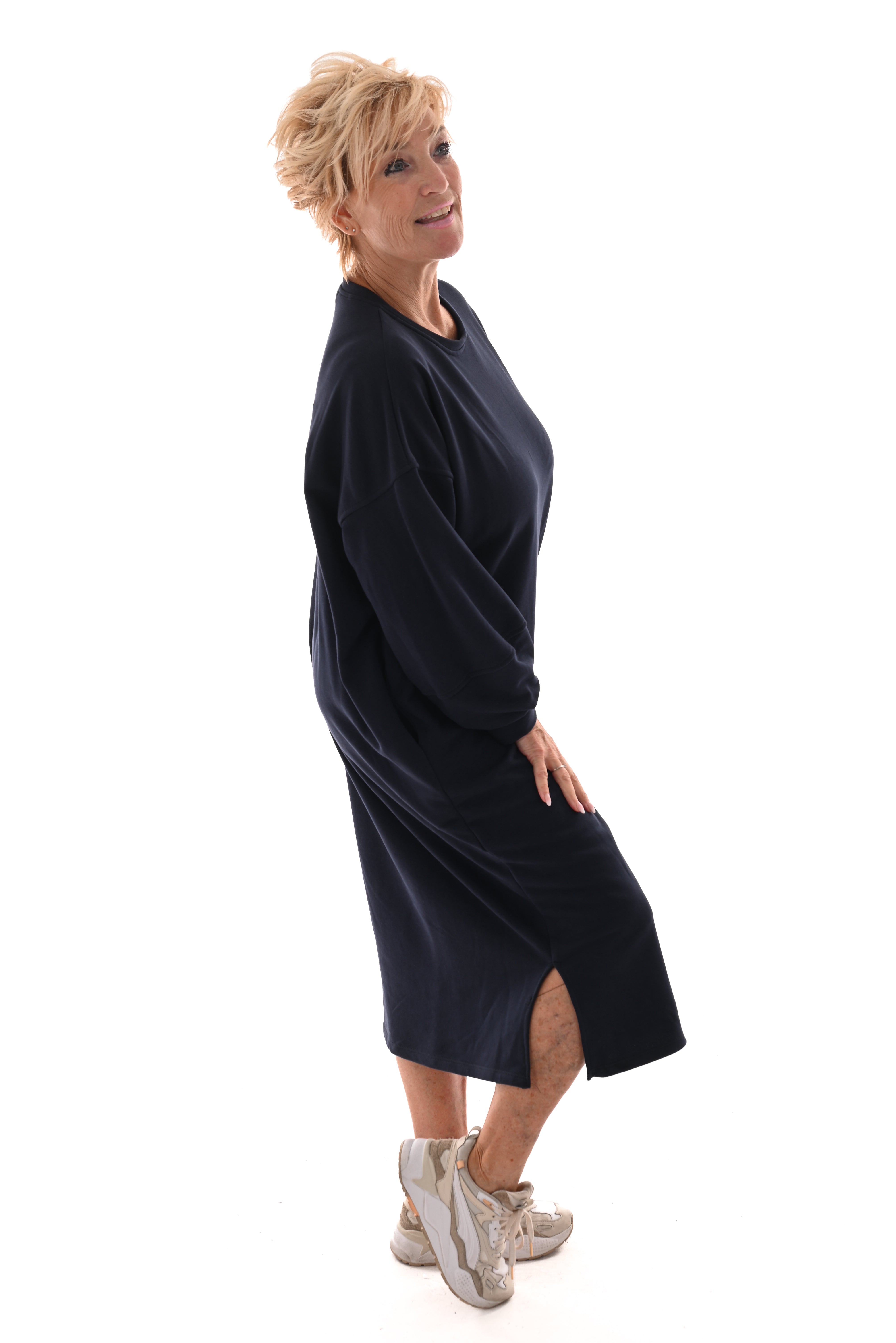 Sweaterdress met zakken marineblauw