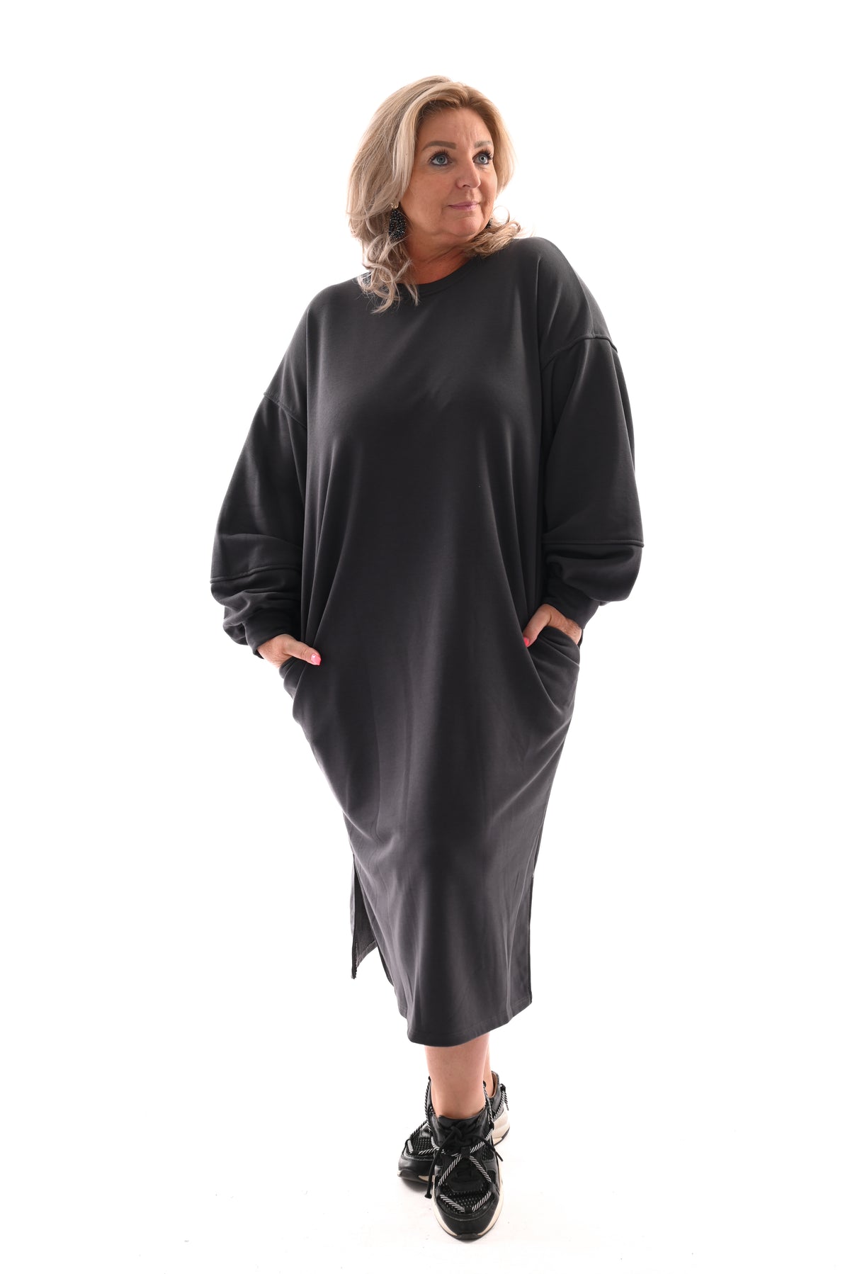 Sweaterdress met zakken antraciet